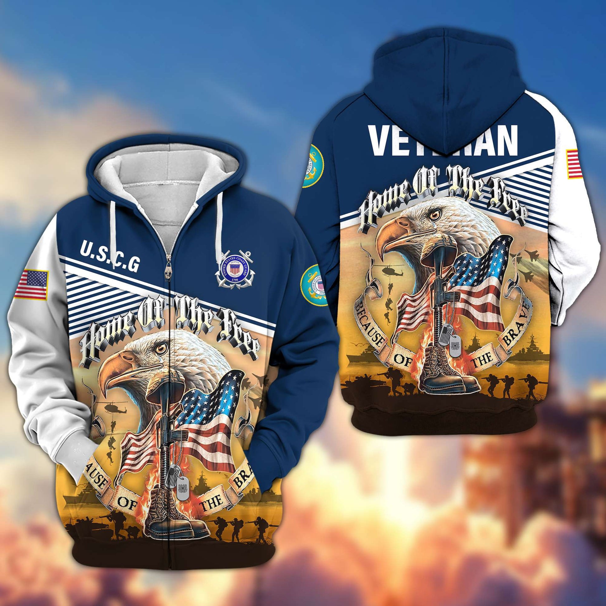 Premium US Veterans Zip Hoodie BPVC151001, Home Of The Free Because Of The Brave, Gifts For US Veterans
