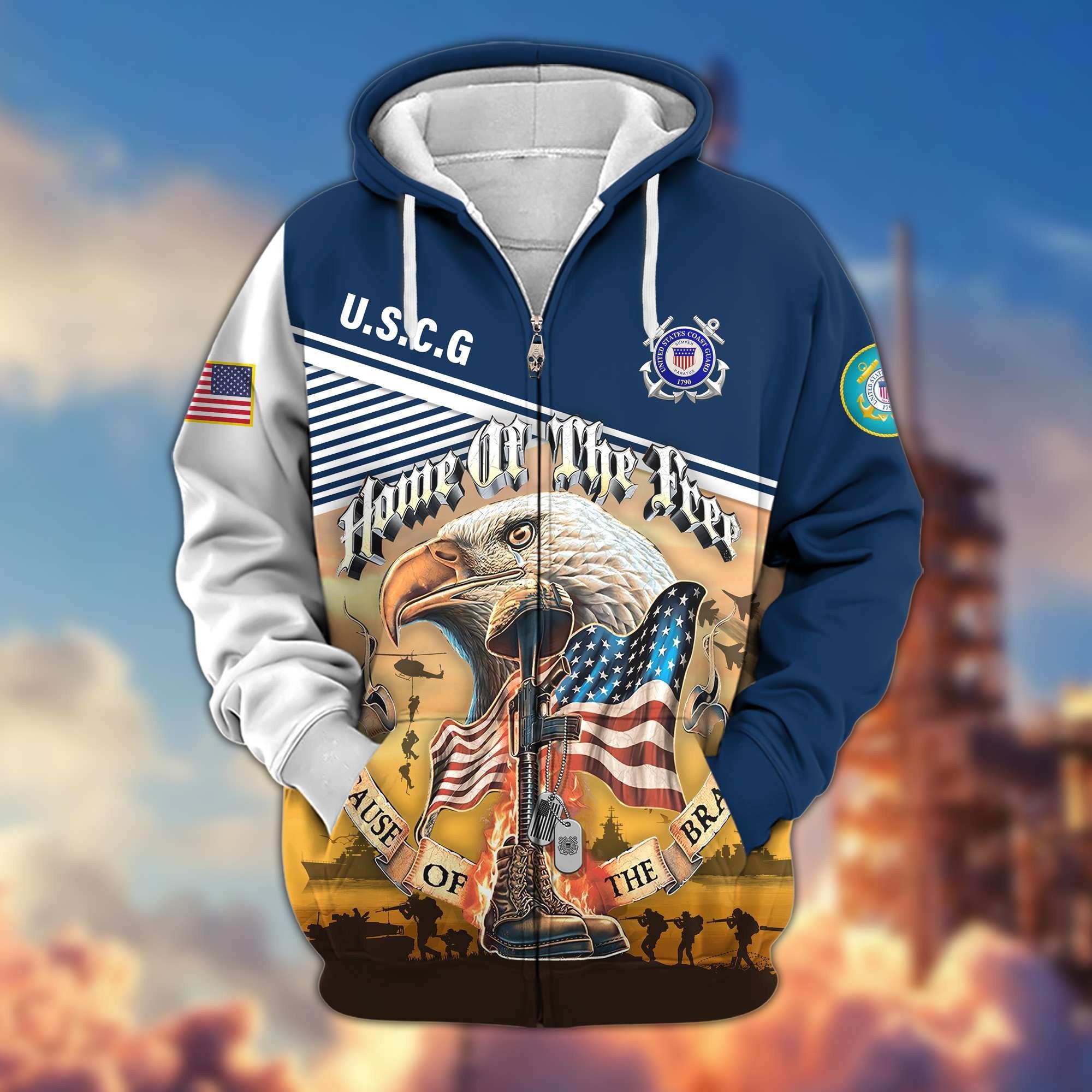 Premium US Veterans Zip Hoodie BPVC151001, Home Of The Free Because Of The Brave, Gifts For US Veterans