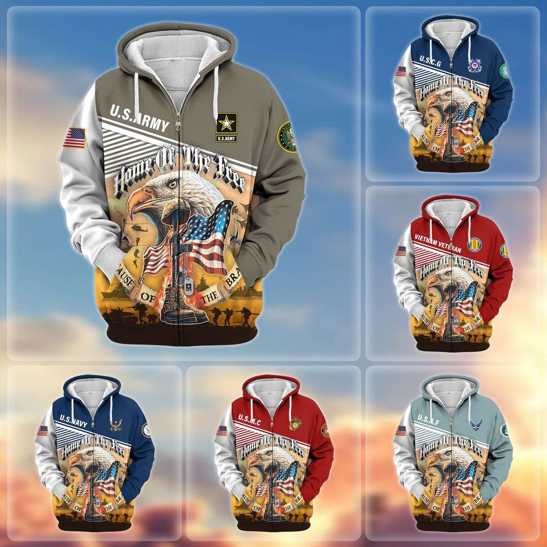 Premium US Veterans Zip Hoodie BPVC151001, Home Of The Free Because Of The Brave, Gifts For US Veterans
