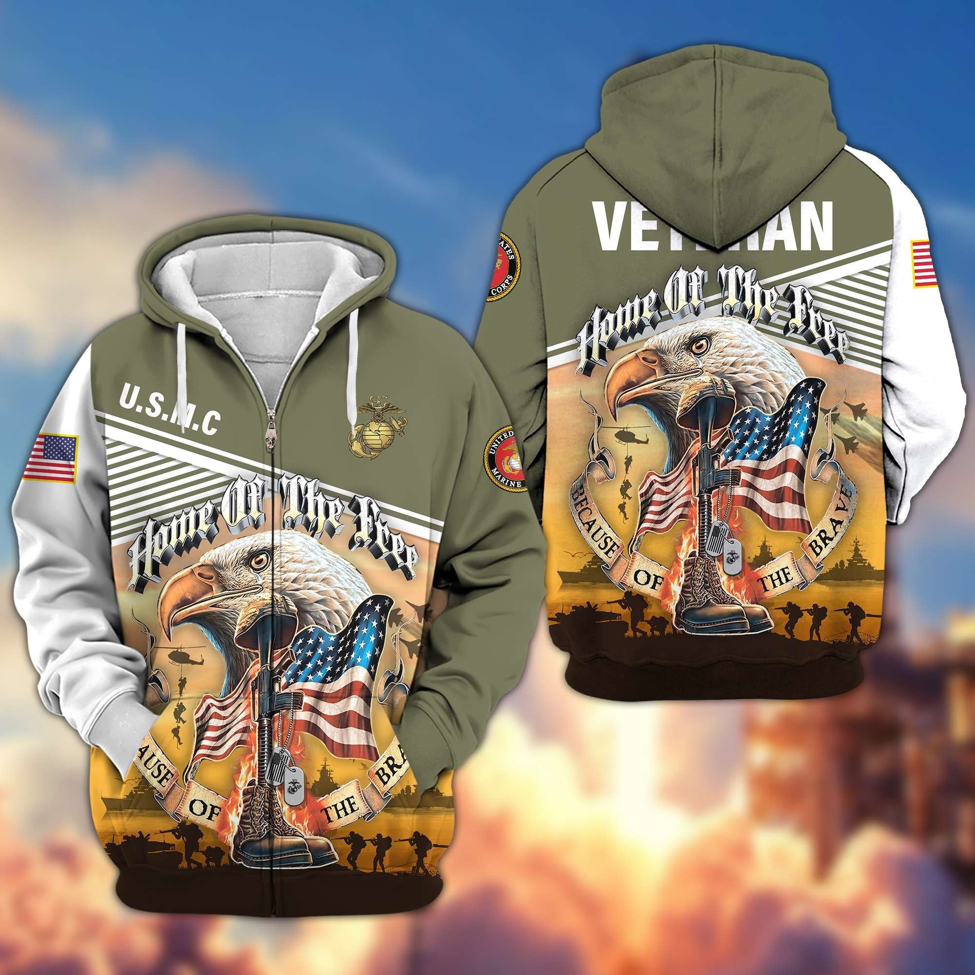 Premium US Veterans Zip Hoodie BPVC151001, Home Of The Free Because Of The Brave, Gifts For US Veterans