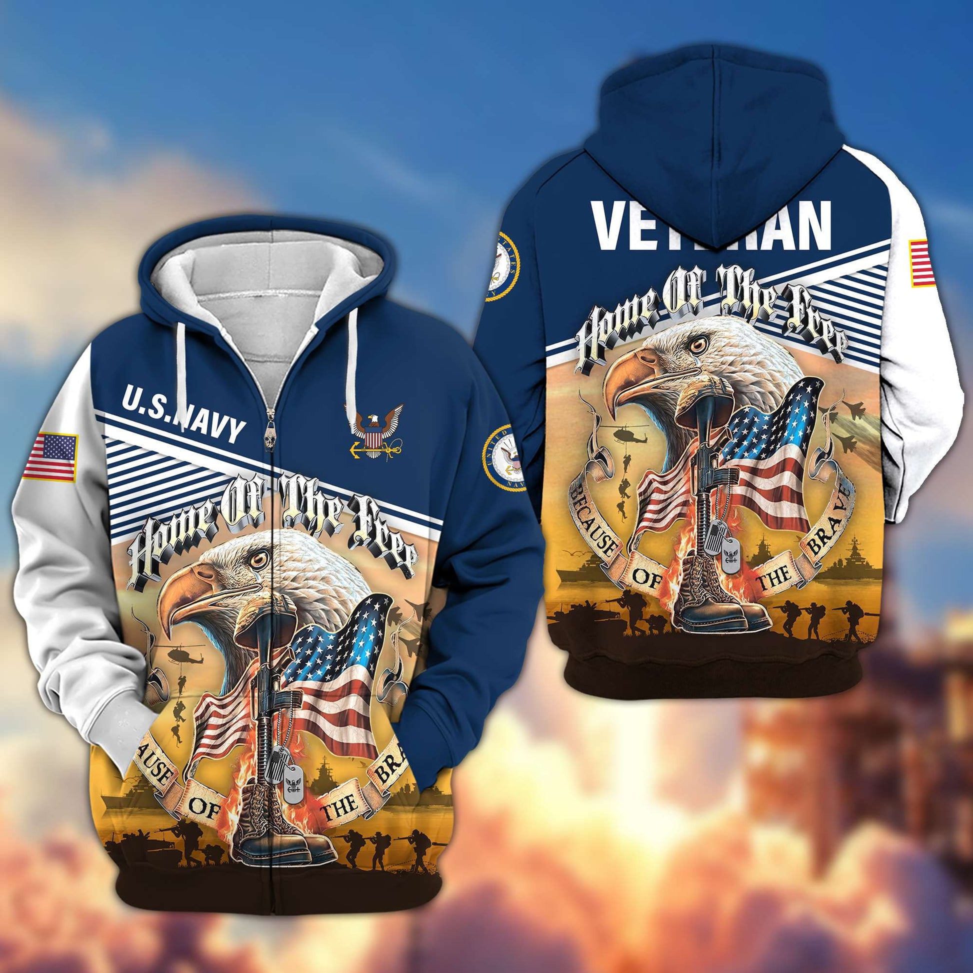 Premium US Veterans Zip Hoodie BPVC151001, Home Of The Free Because Of The Brave, Gifts For US Veterans