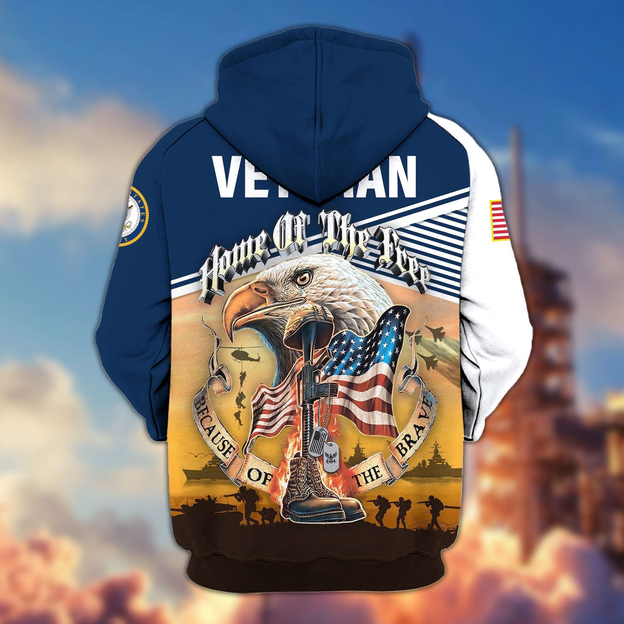 Premium US Veterans Zip Hoodie BPVC151001, Home Of The Free Because Of The Brave, Gifts For US Veterans