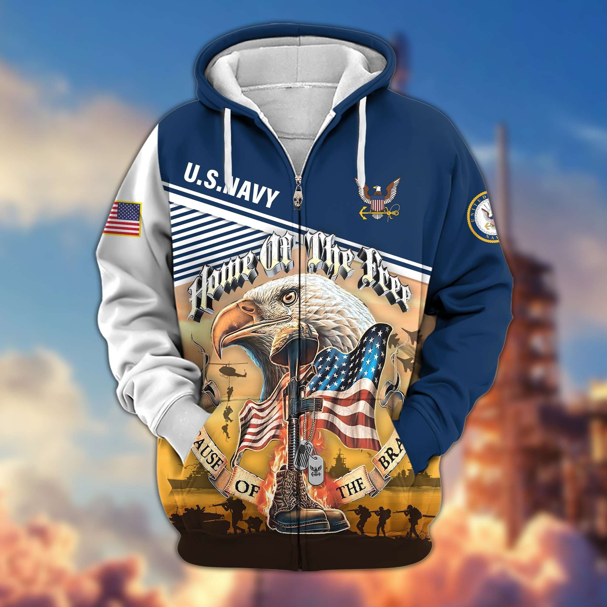 Premium US Veterans Zip Hoodie BPVC151001, Home Of The Free Because Of The Brave, Gifts For US Veterans