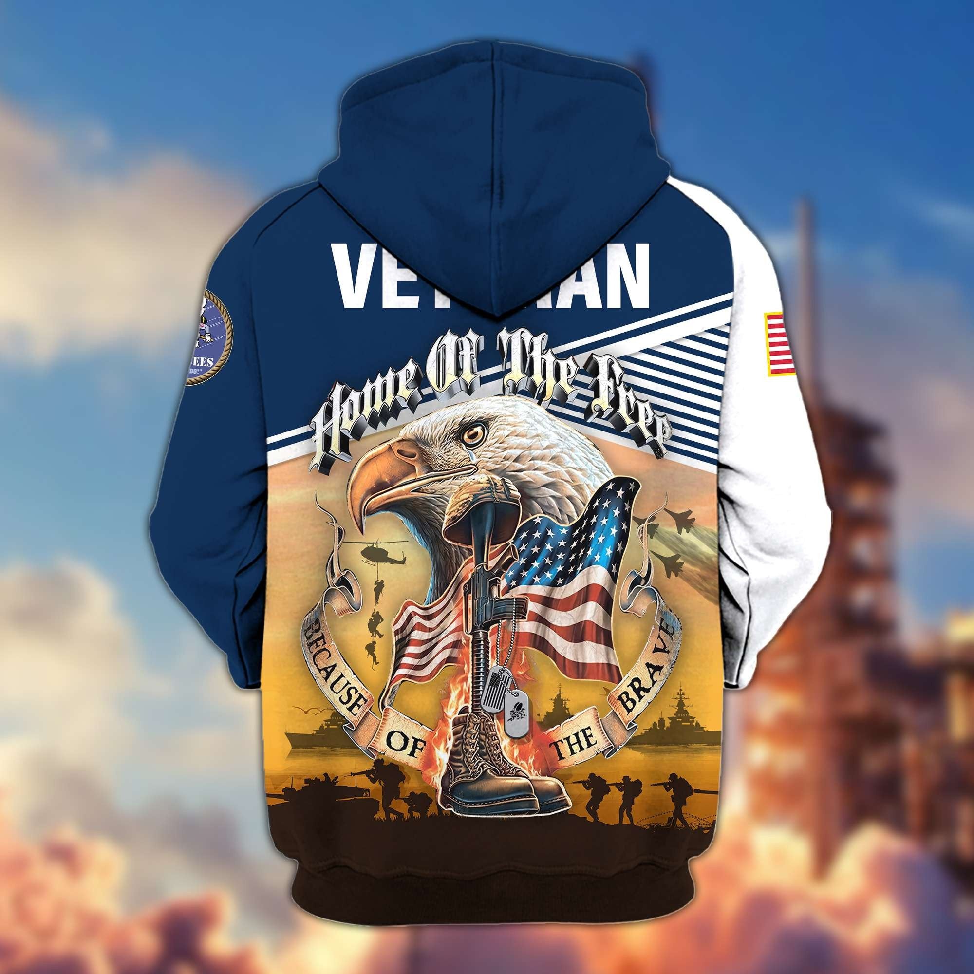 Premium US Veterans Zip Hoodie BPVC151001, Home Of The Free Because Of The Brave, Gifts For US Veterans