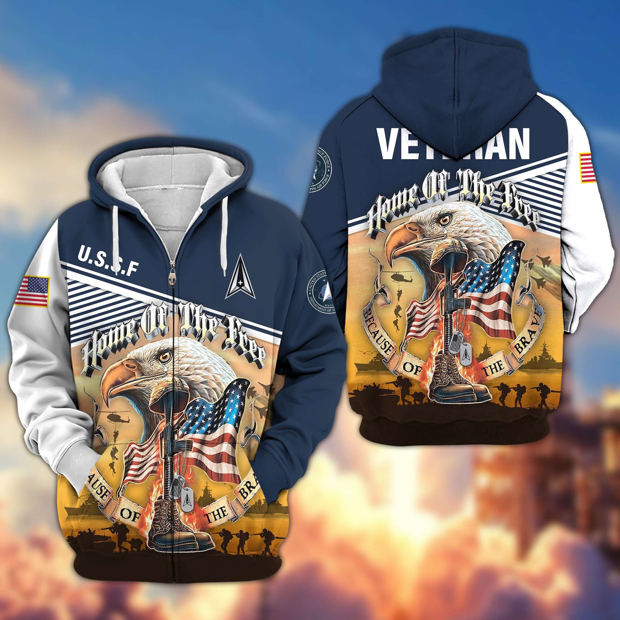 Premium US Veterans Zip Hoodie BPVC151001, Home Of The Free Because Of The Brave, Gifts For US Veterans