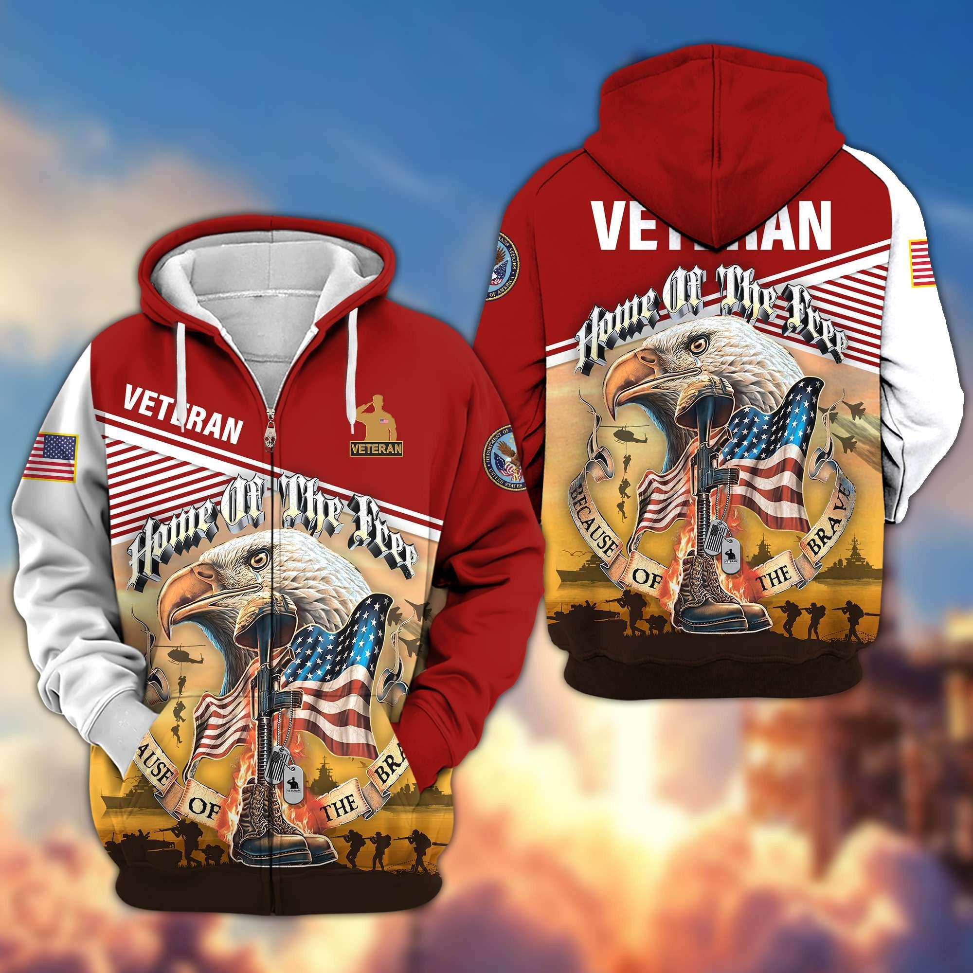 Premium US Veterans Zip Hoodie BPVC151001, Home Of The Free Because Of The Brave, Gifts For US Veterans