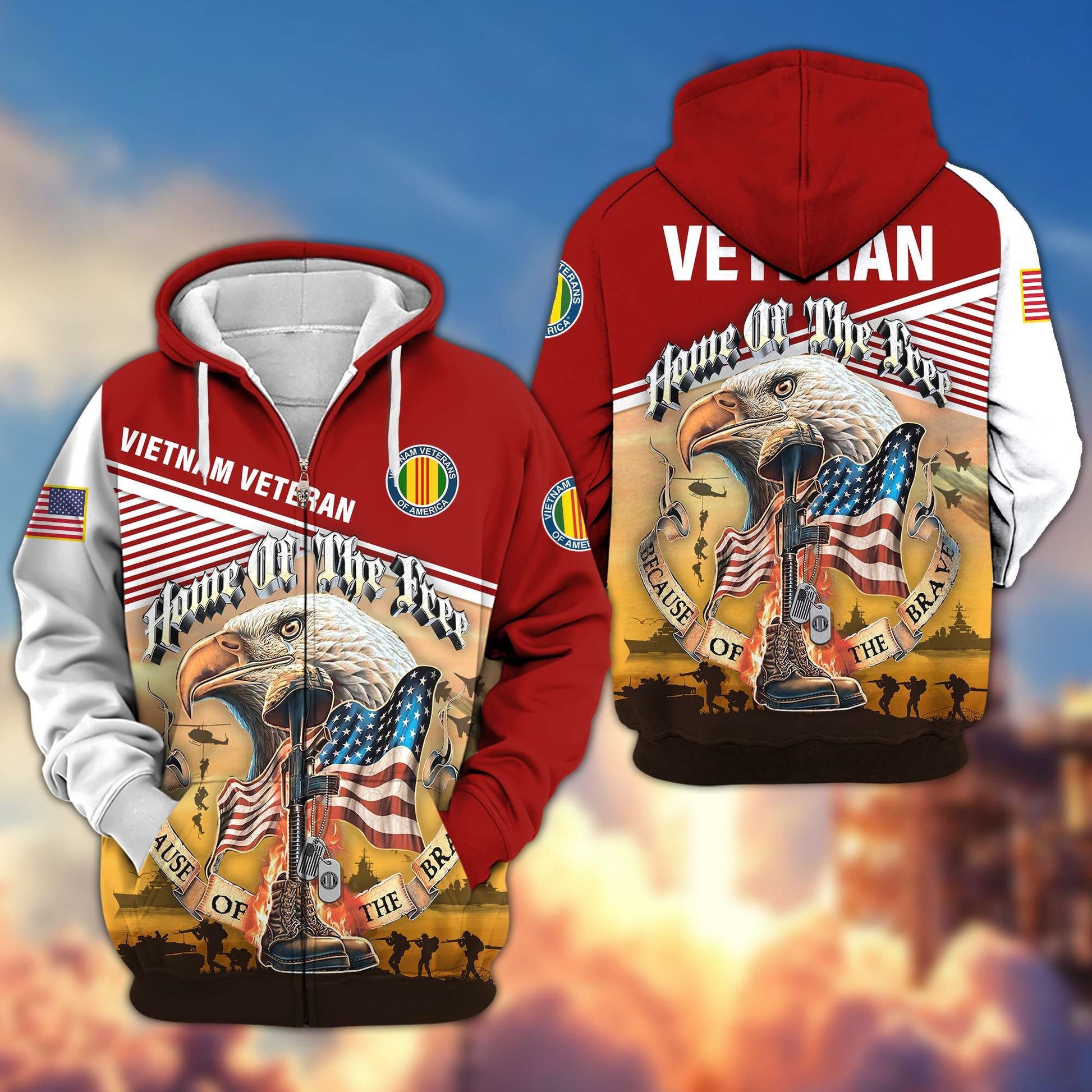 Premium US Veterans Zip Hoodie BPVC151001, Home Of The Free Because Of The Brave, Gifts For US Veterans