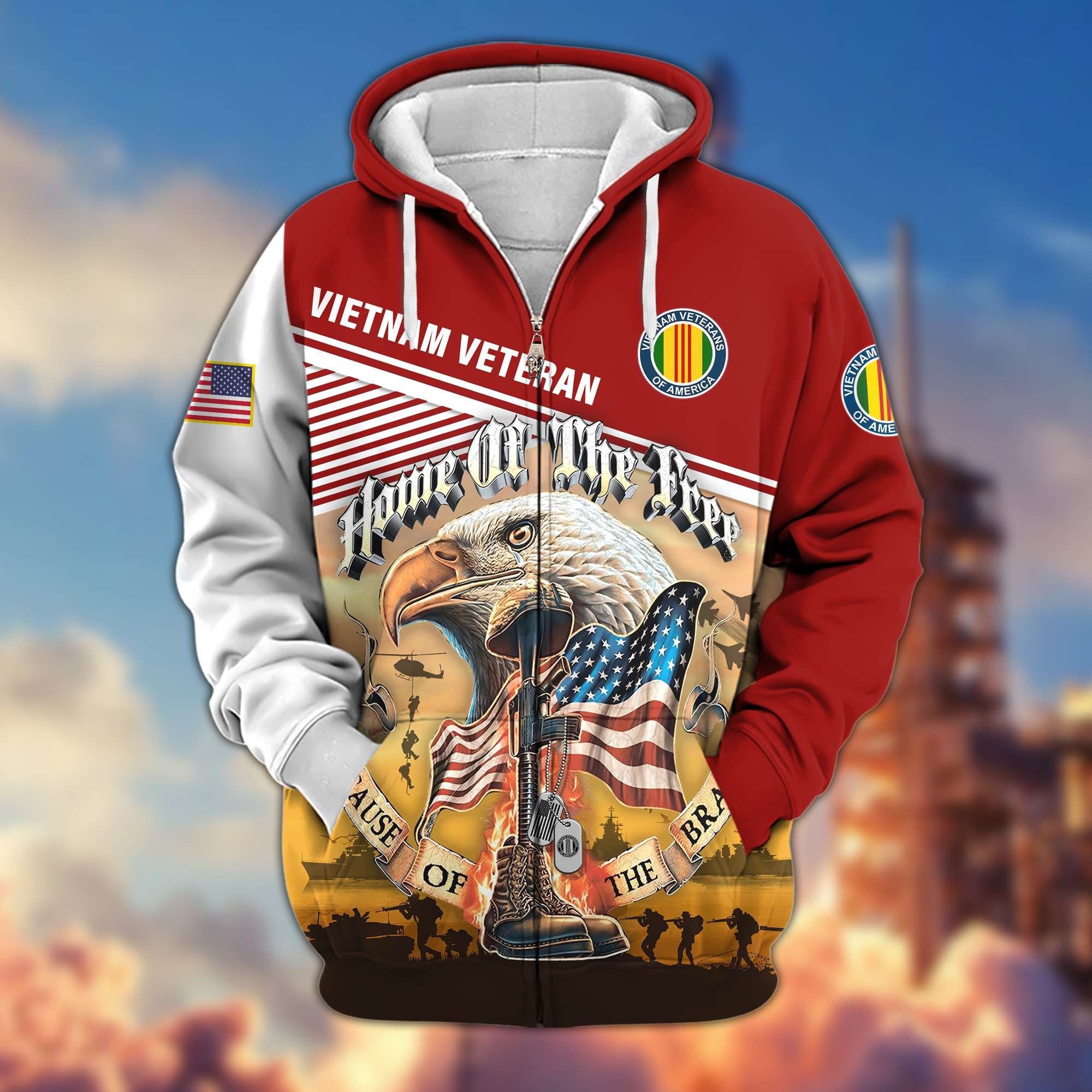 Premium US Veterans Zip Hoodie BPVC151001, Home Of The Free Because Of The Brave, Gifts For US Veterans