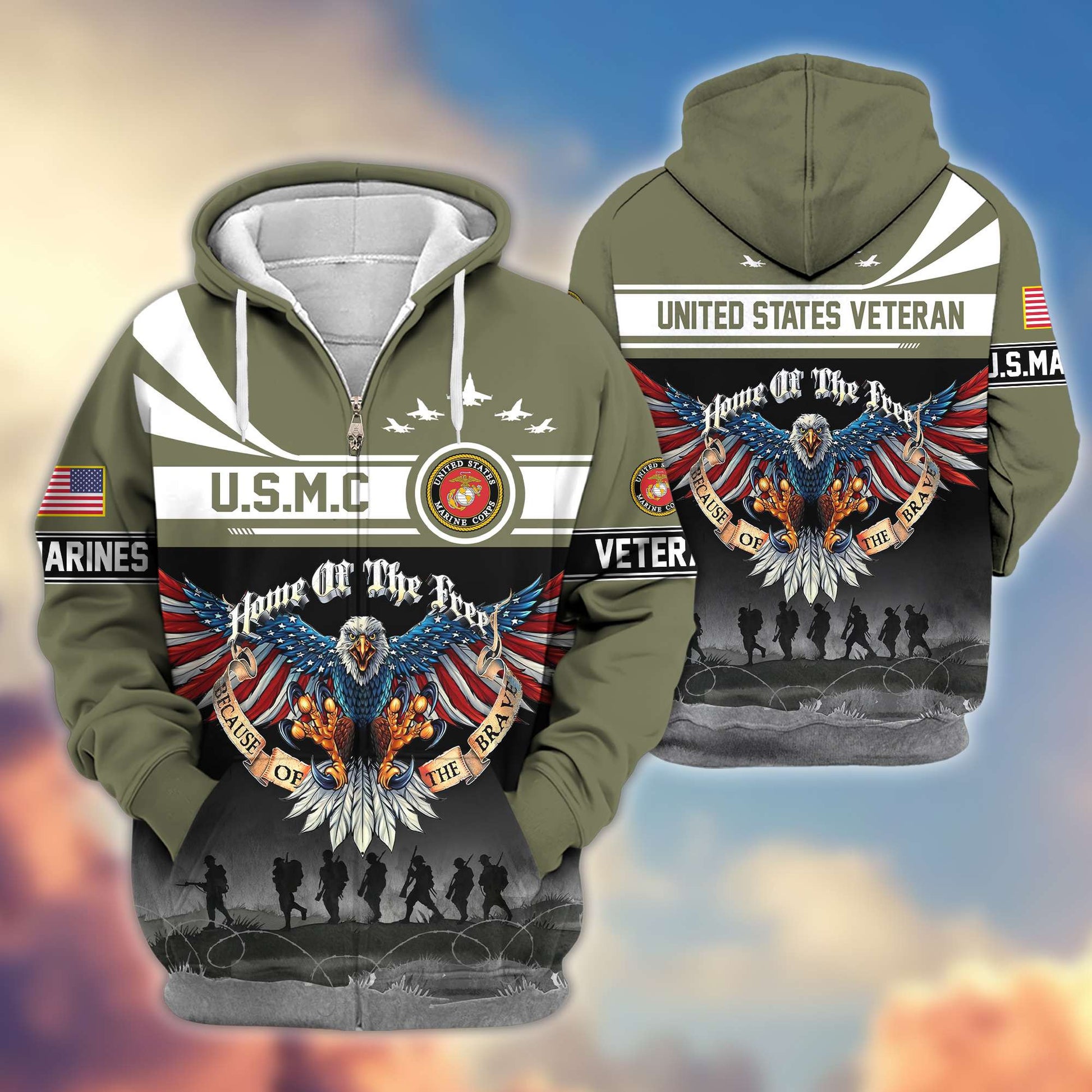 Premium USMC Veterans Zip Hoodie VPVC604111, Gifts For Marine Veteran