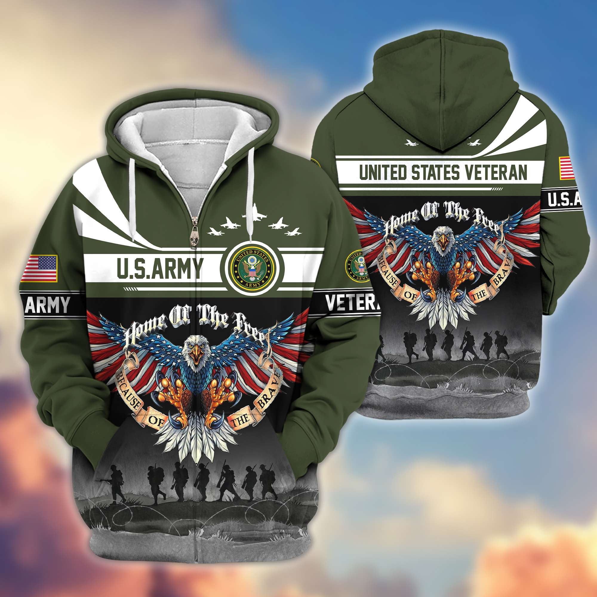 Premium US Army Veterans Zip Hoodie VPVC604110, Gifts For Army Veteran