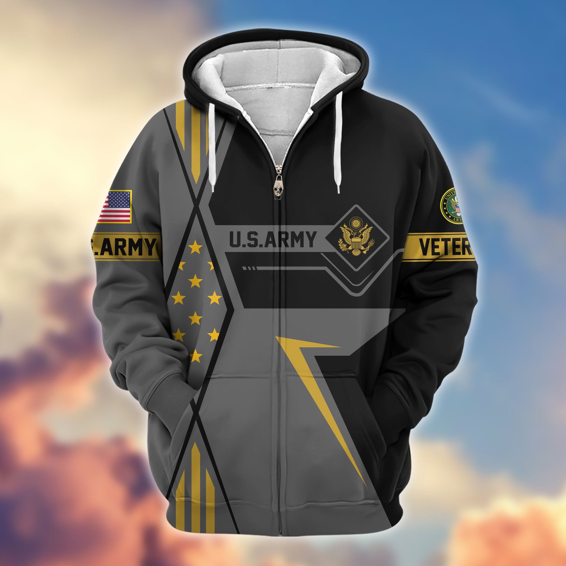 Premium US Army Veteran Zip Hoodie VPVC605501, Gifts For Army Veteran