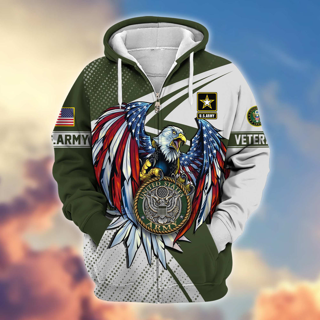 Premium US Army Veteran Zip Hoodie VPVC605601, Gifts For Army Veteran