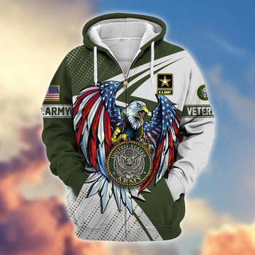 Premium US Army Veteran Zip Hoodie VPVC605601, Gifts For Army Veteran