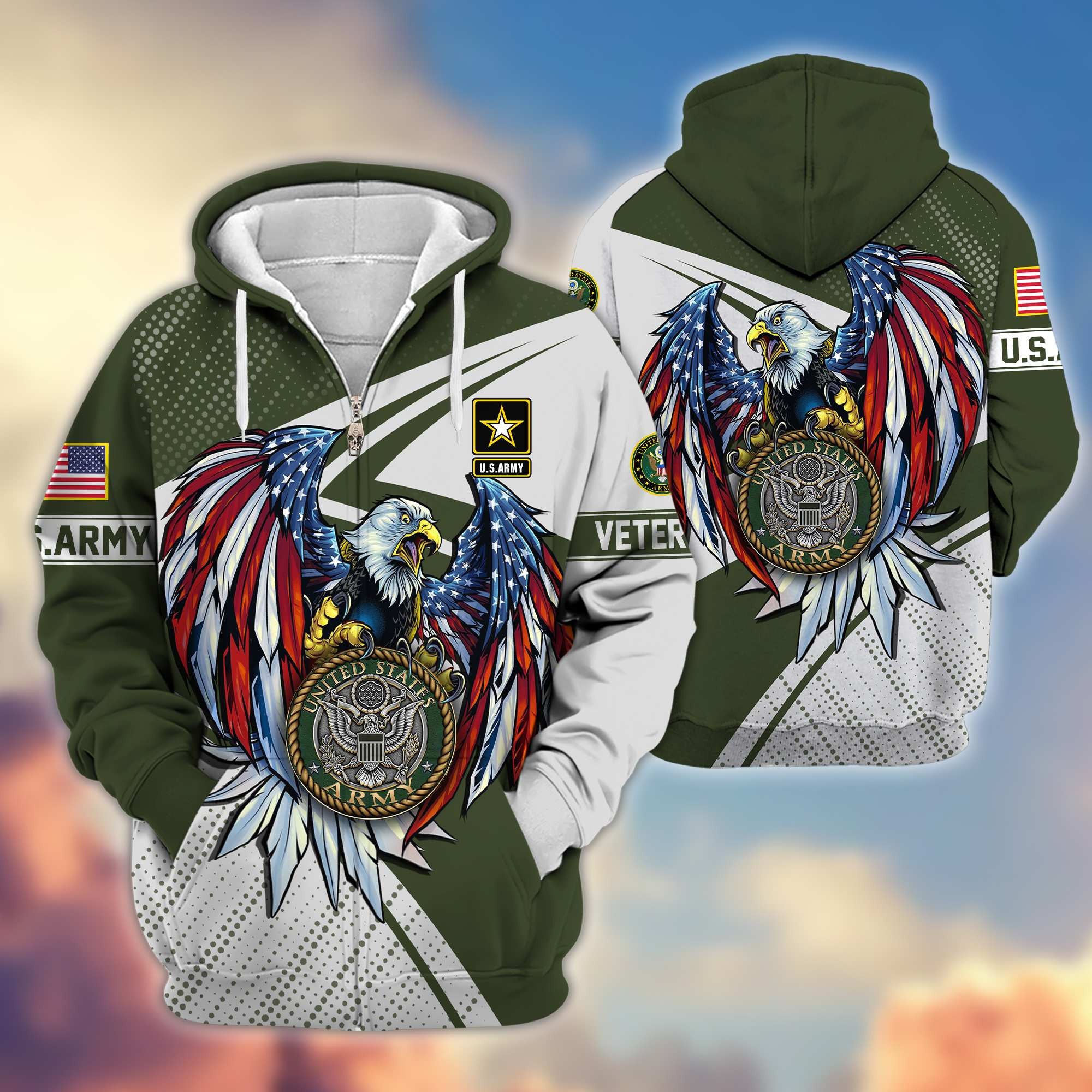 Premium US Army Veteran Zip Hoodie VPVC605601, Gifts For Army Veteran