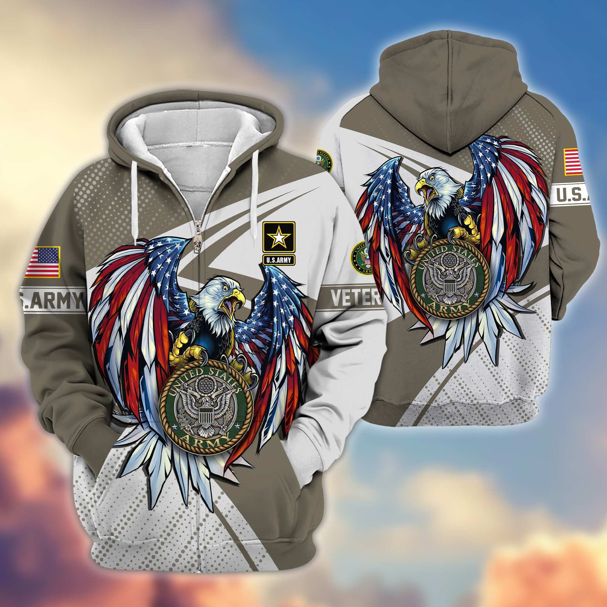Premium US Army Veteran Zip Hoodie VPVC605610, Gifts For Army Veteran