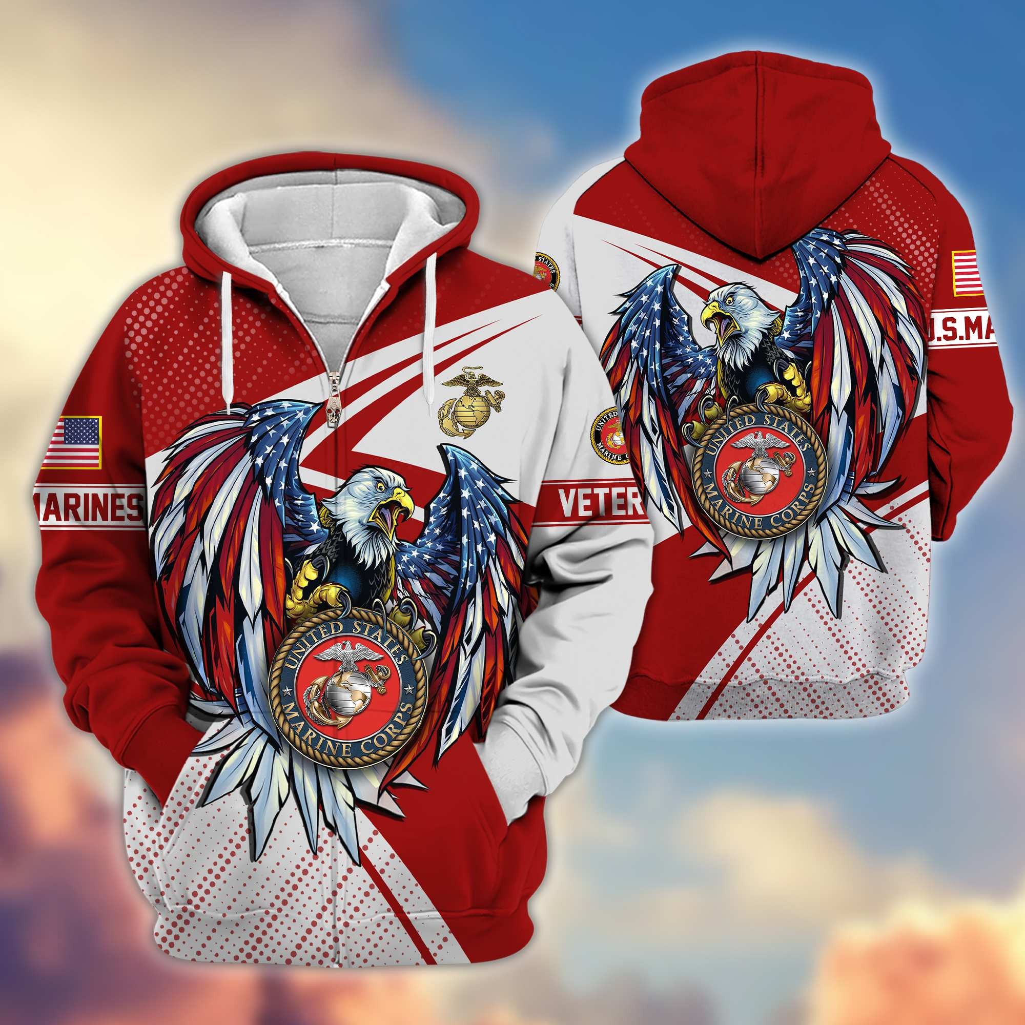 Premium USMC Veteran Zip Hoodie VPVC605603, Gifts For Marine Veteran