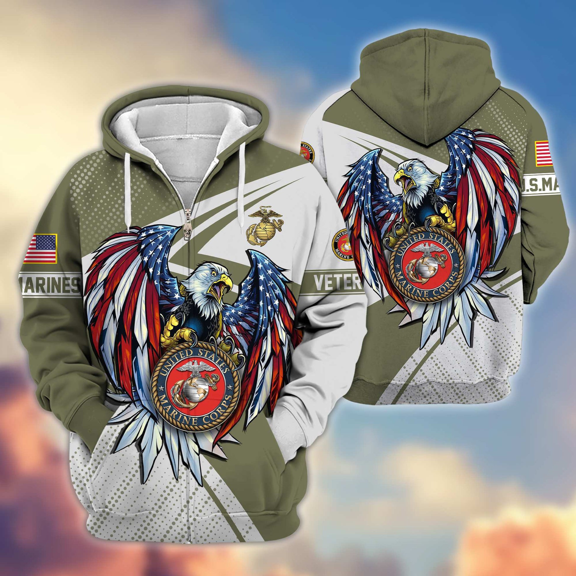 Premium USMC Veteran Zip Hoodie VPVC605611, Gifts For Marine Veteran