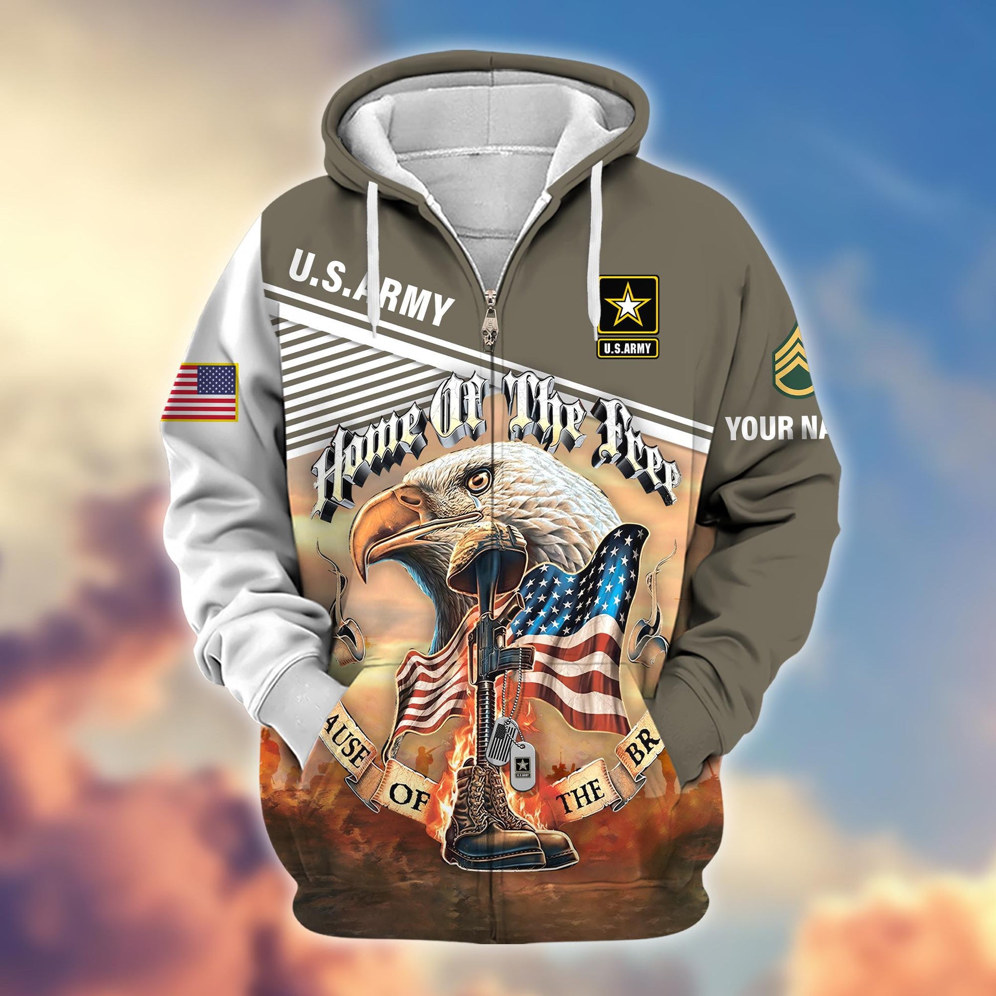 Premium Custom Name, Rank, US Army Veteran Zip Hoodie VPVC605701, Gifts For Army Veteran