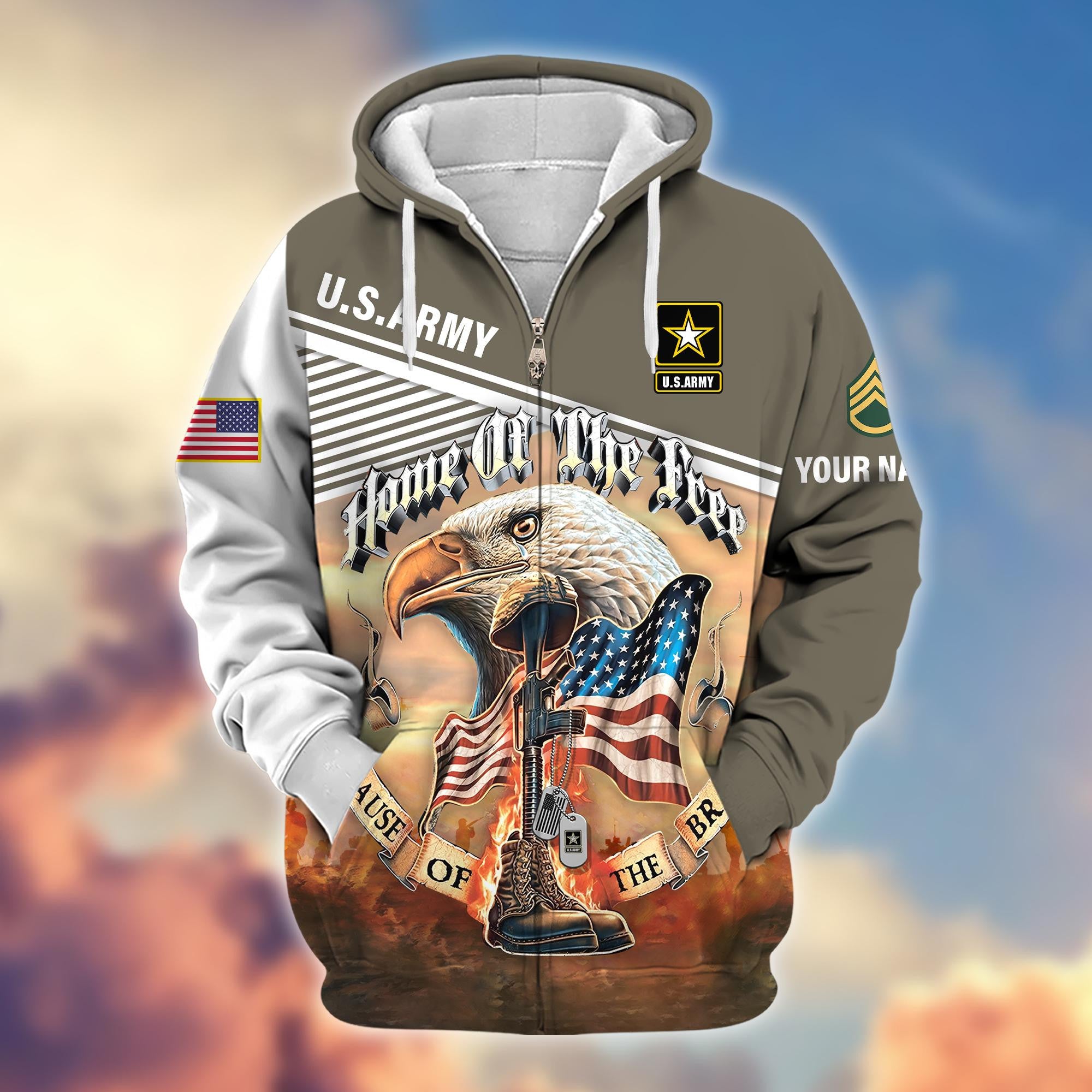 Premium Custom Name, Rank, US Army Veteran Zip Hoodie VPVC605701, Gifts For Army Veteran