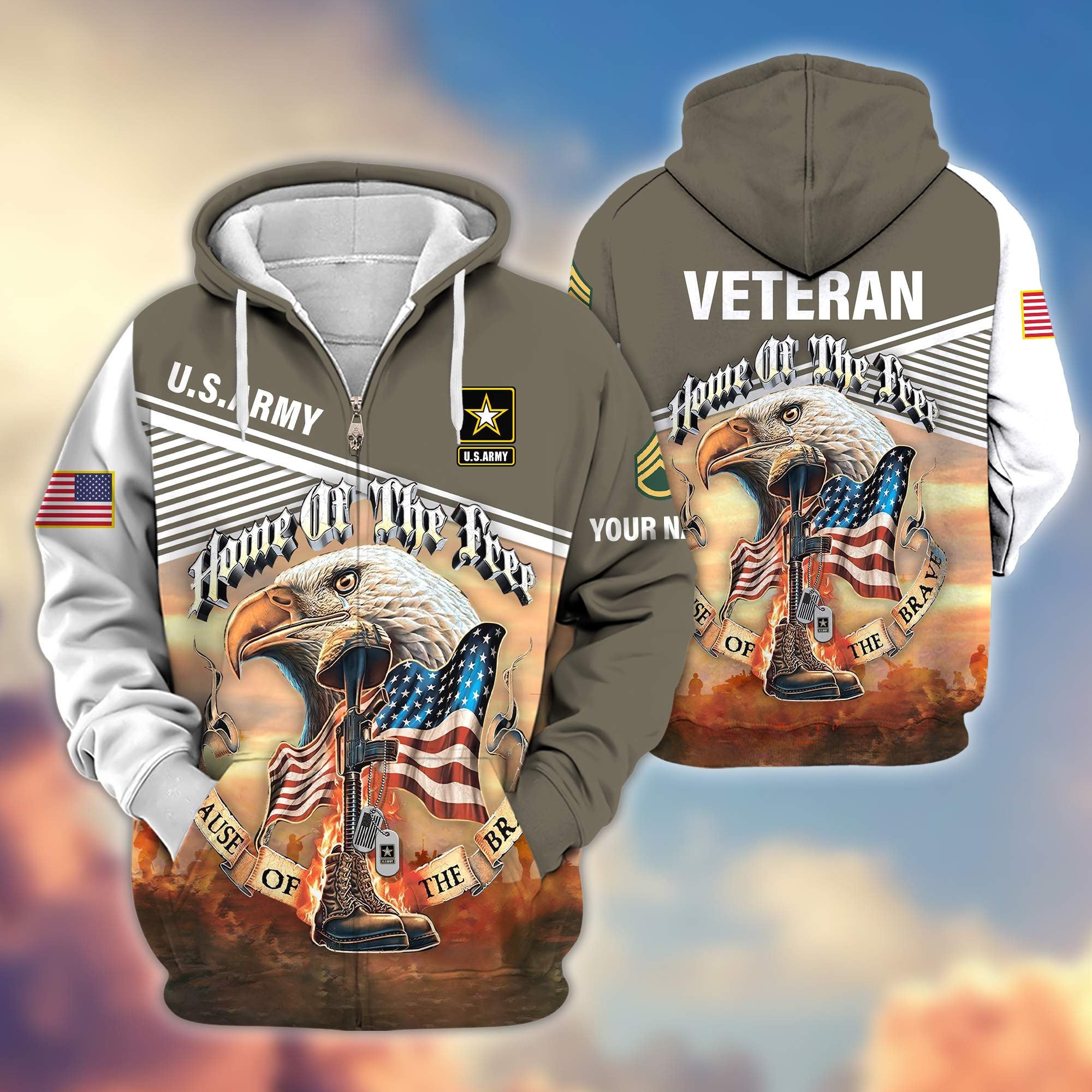 Premium Custom Name, Rank, US Army Veteran Zip Hoodie VPVC605701, Gifts For Army Veteran