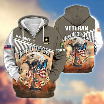 Premium Custom Name, Rank, US Army Veteran Zip Hoodie VPVC605701, Gifts For Army Veteran