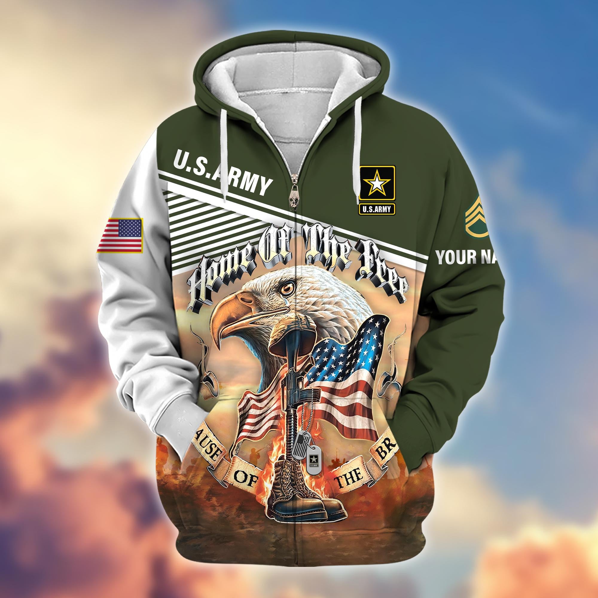 Premium Custom Name, Rank, US Army Veteran Zip Hoodie VPVC605710, Gifts For Army Veteran