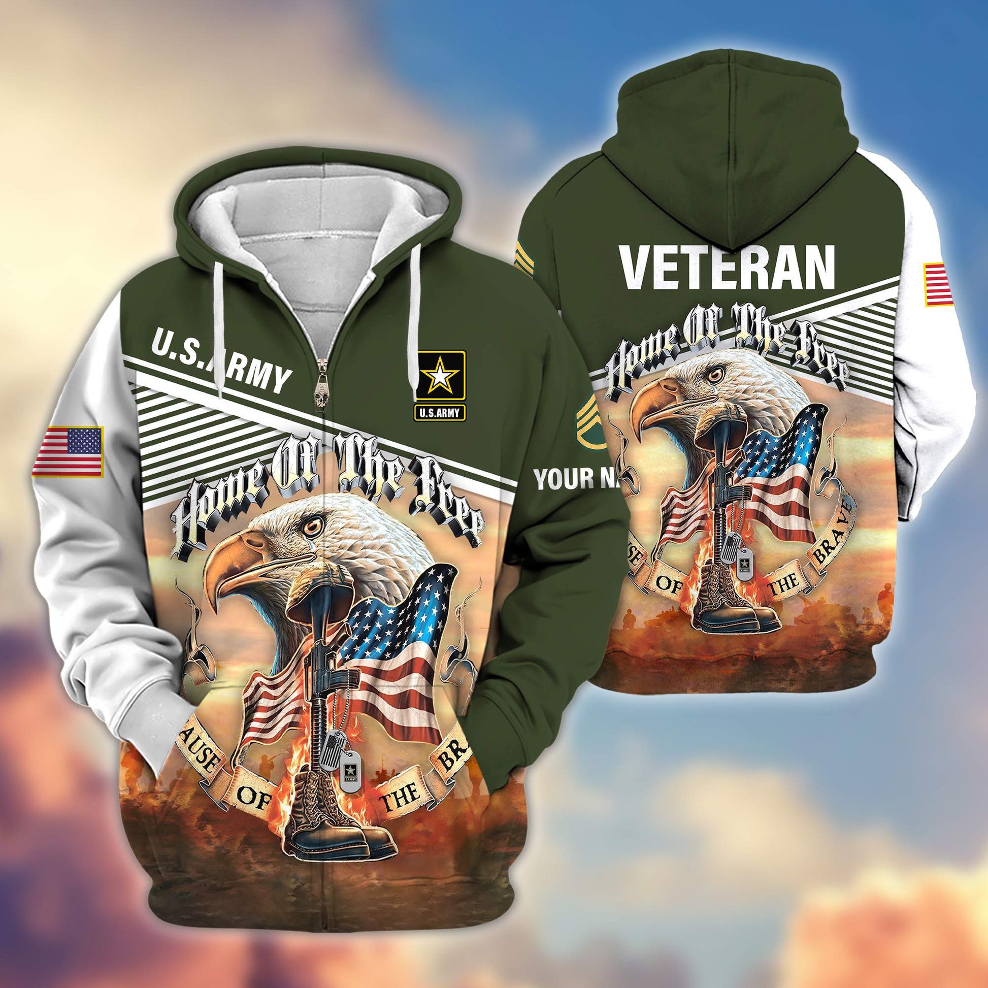 Premium Custom Name, Rank, US Army Veteran Zip Hoodie VPVC605710, Gifts For Army Veteran