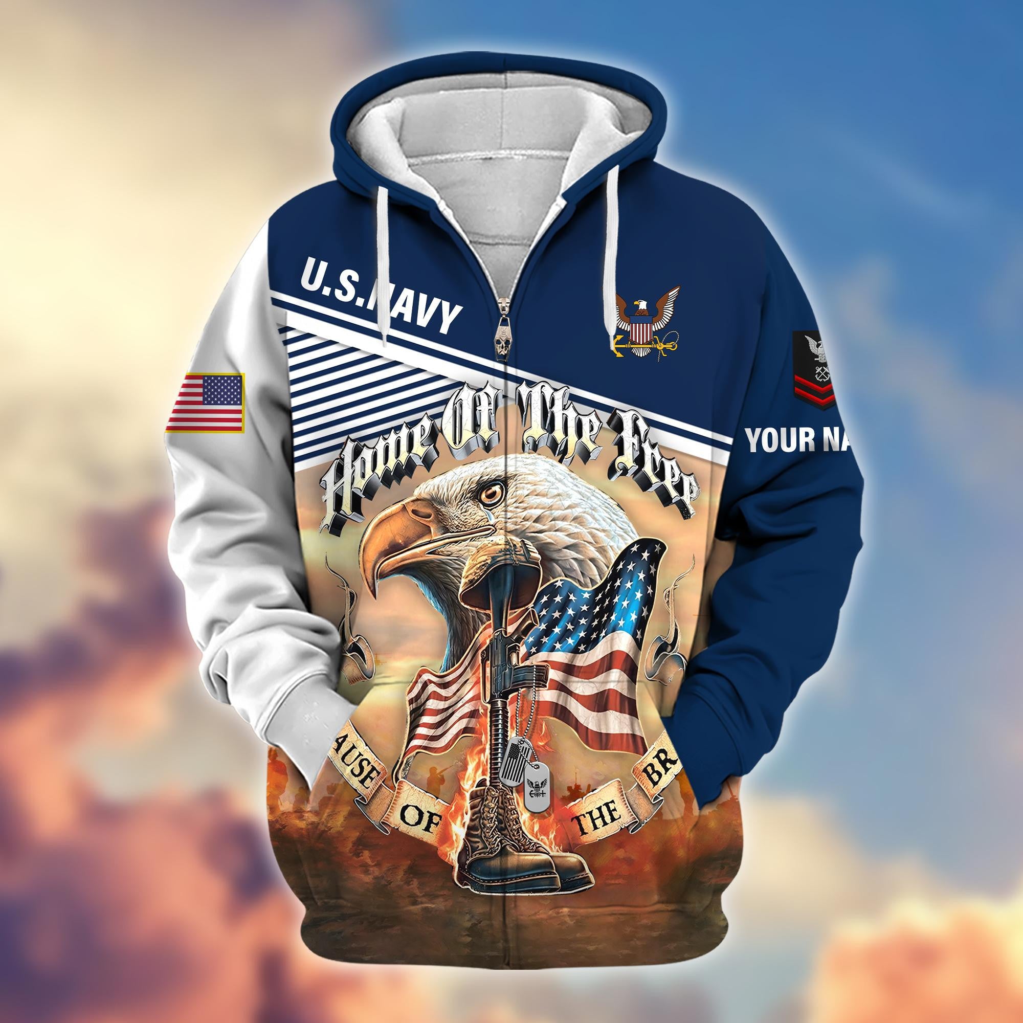 Premium Custom Name, Rank, US Navy Veteran Zip Hoodie VPVC605702, Gifts For Navy Veteran
