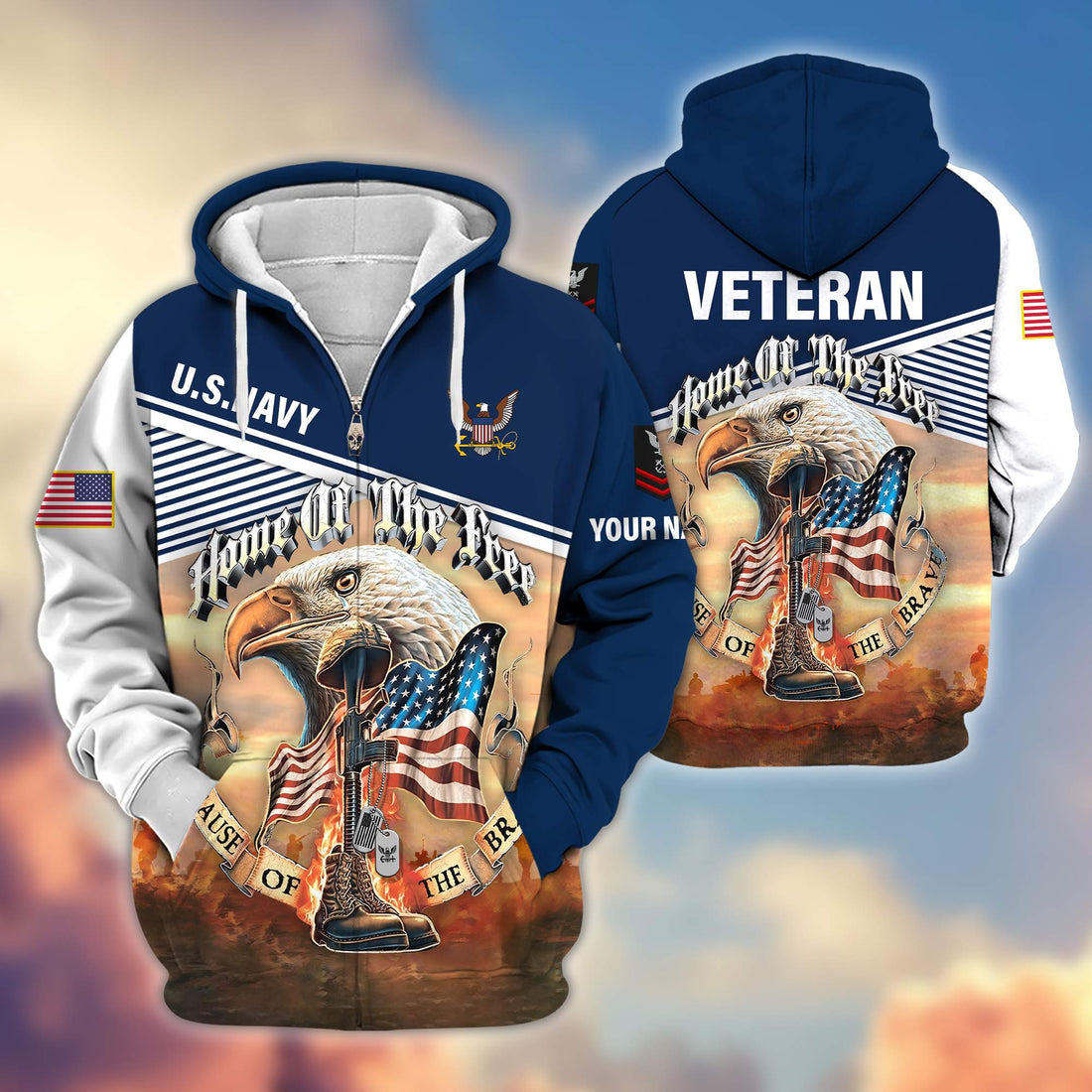 Premium Custom Name, Rank, US Navy Veteran Zip Hoodie VPVC605702, Gifts For Navy Veteran