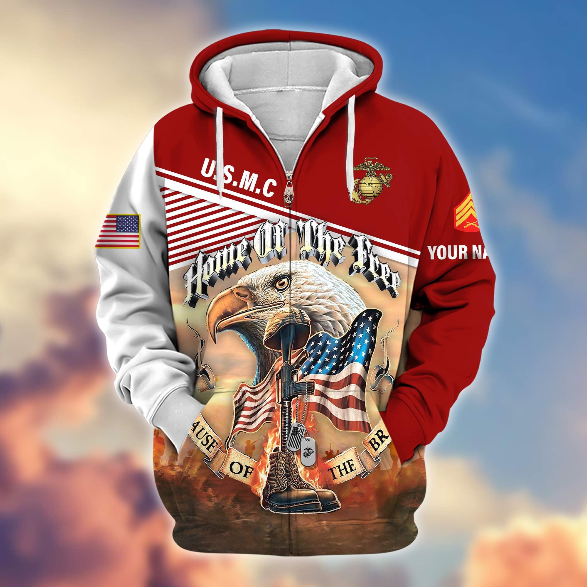 Premium Custom Name, Rank, USMC Veteran Zip Hoodie VPVC605703, Gifts For Marine Veteran