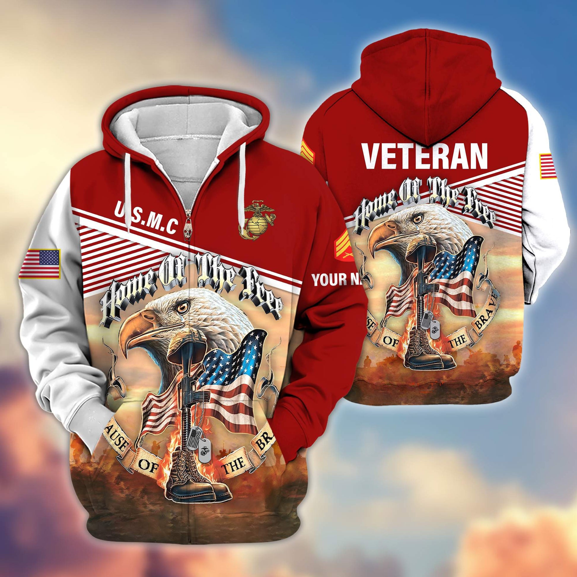 Premium Custom Name, Rank, USMC Veteran Zip Hoodie VPVC605703, Gifts For Marine Veteran