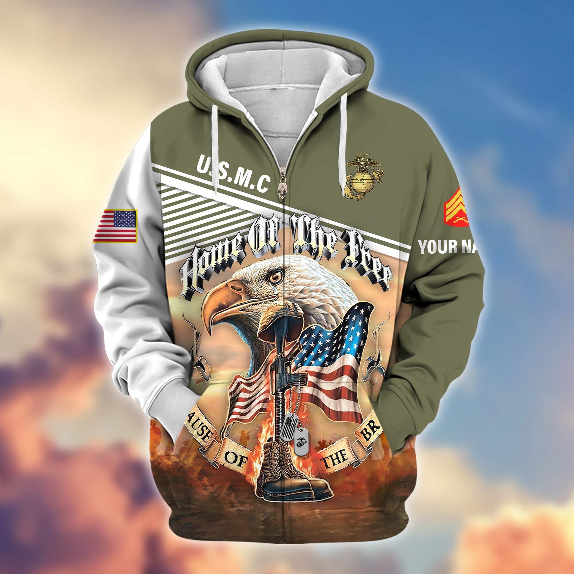 Premium Custom Name, Rank, USMC Veteran Zip Hoodie VPVC605711, Gifts For Marine Veteran