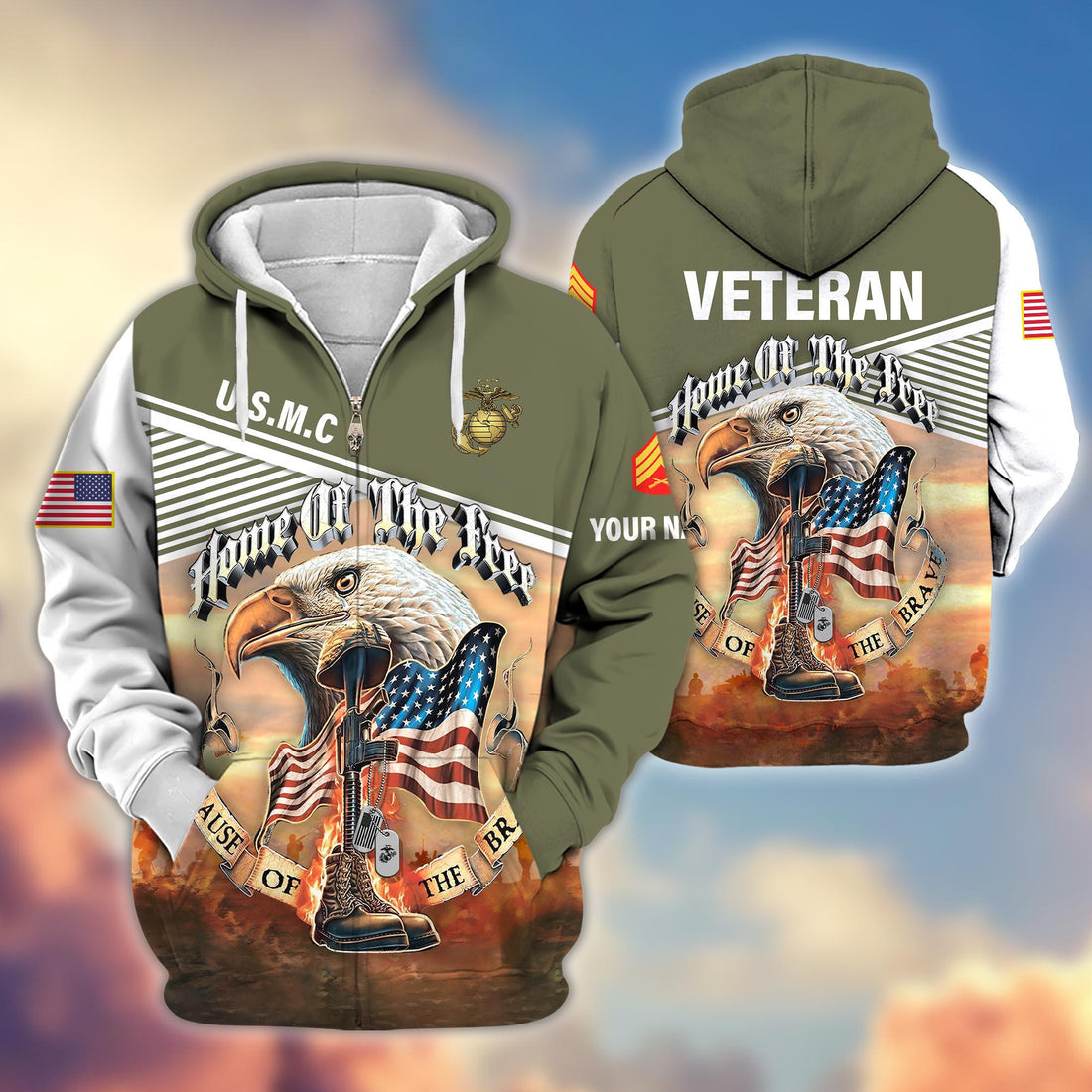 Premium Custom Name, Rank, USMC Veteran Zip Hoodie VPVC605711, Gifts For Marine Veteran