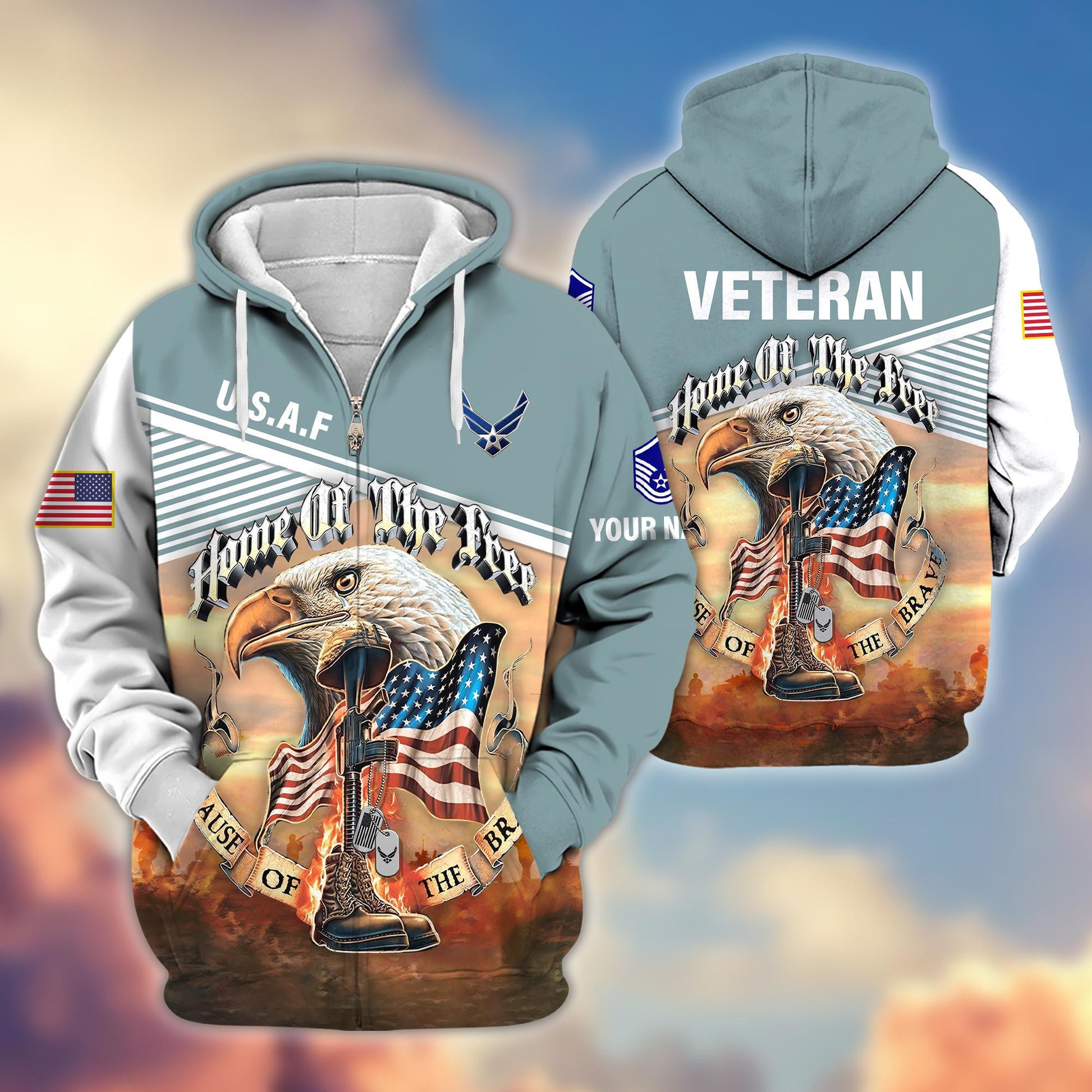 Premium Custom Name, Rank, USAF Veteran Zip Hoodie VPVC605712, Gifts For Air Force Veteran
