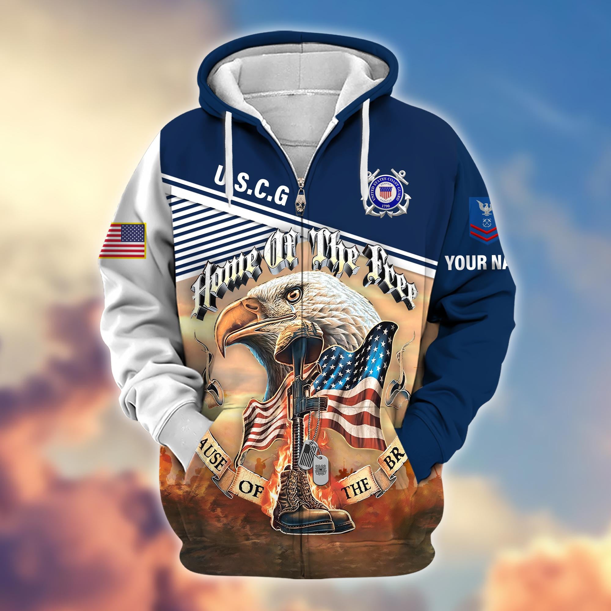 Premium Custom Name, Rank, USCG Veteran Zip Hoodie VPVC605705, Gifts For Coast Guard Veteran