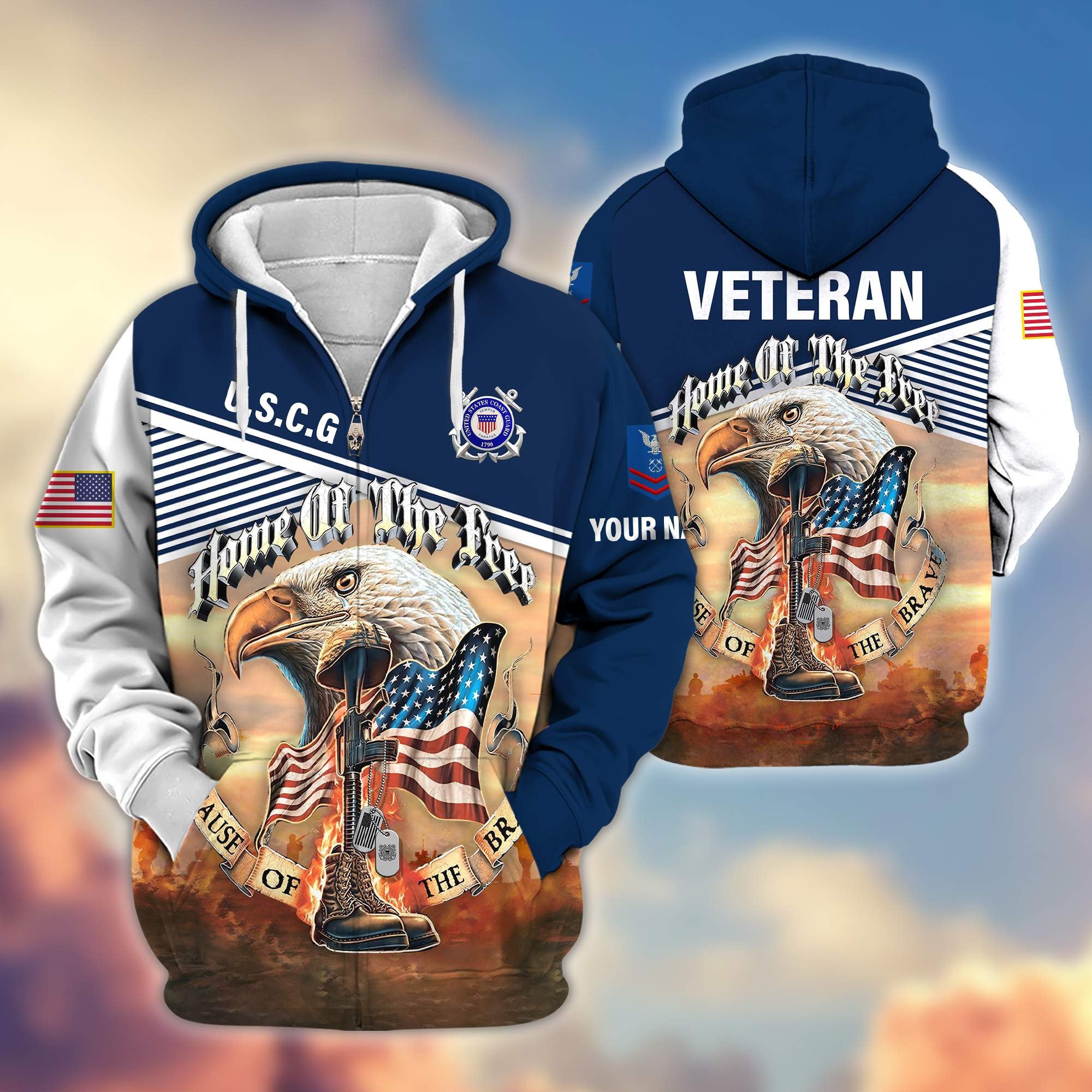 Premium Custom Name, Rank, USCG Veteran Zip Hoodie VPVC605705, Gifts For Coast Guard Veteran