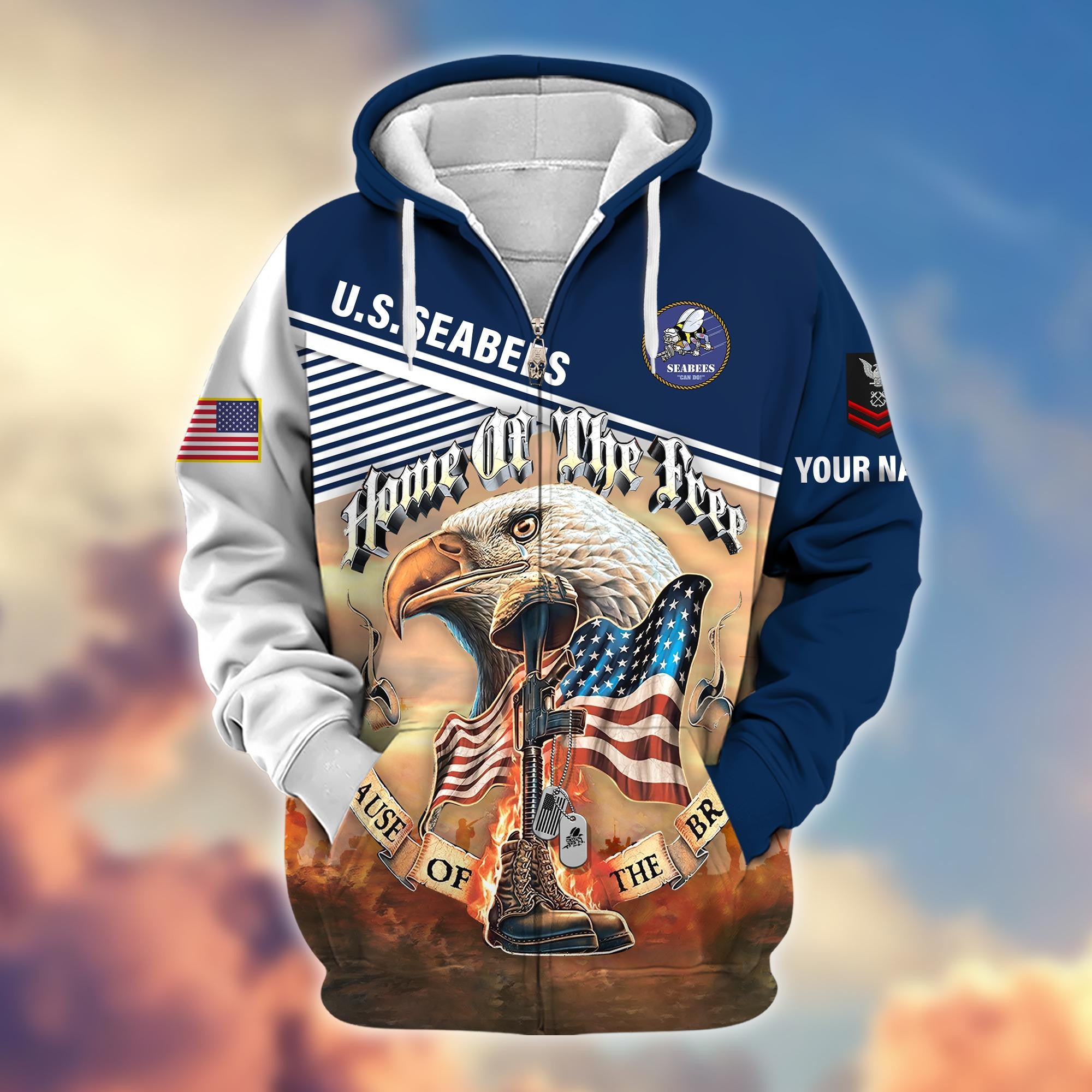 Premium Custom Name, Rank, US Seabees Veteran Zip Hoodie VPVC605709, Gifts For Seabees Veteran
