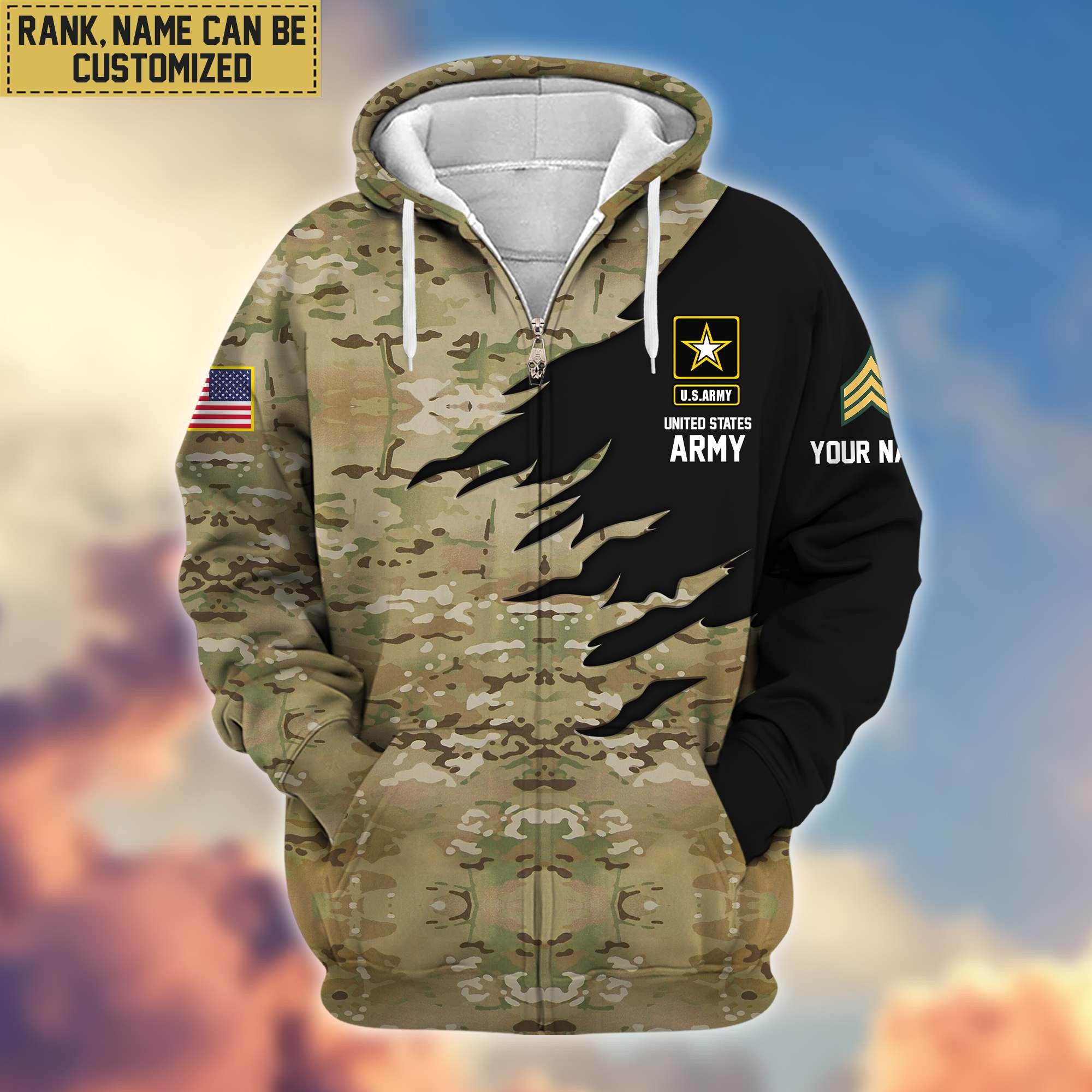 Premium US Army Veteran Zip Hoodie VPVC605901, Gifts For Army Veteran
