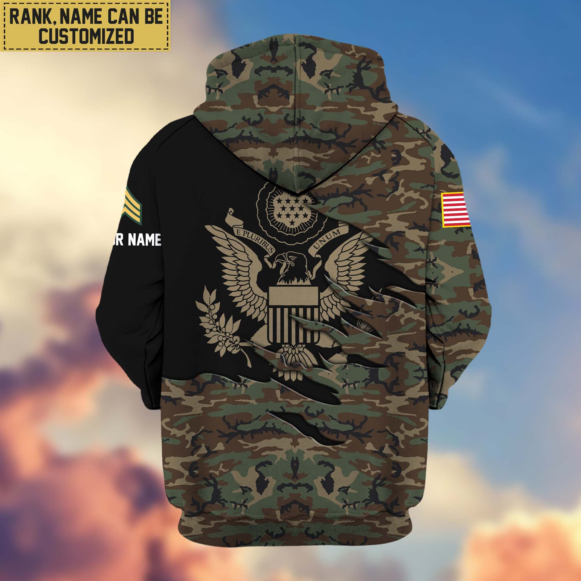 Premium Custom Name, Rank, US Army Veteran Zip Hoodie VPVC605910, Gifts For Army Veteran