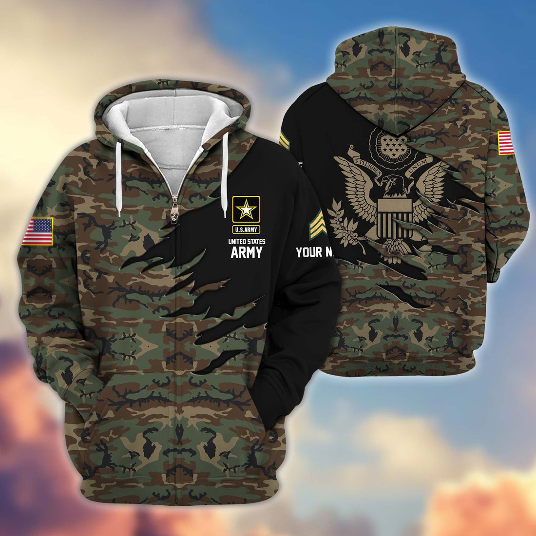 Premium Custom Name, Rank, US Army Veteran Zip Hoodie VPVC605910, Gifts For Army Veteran