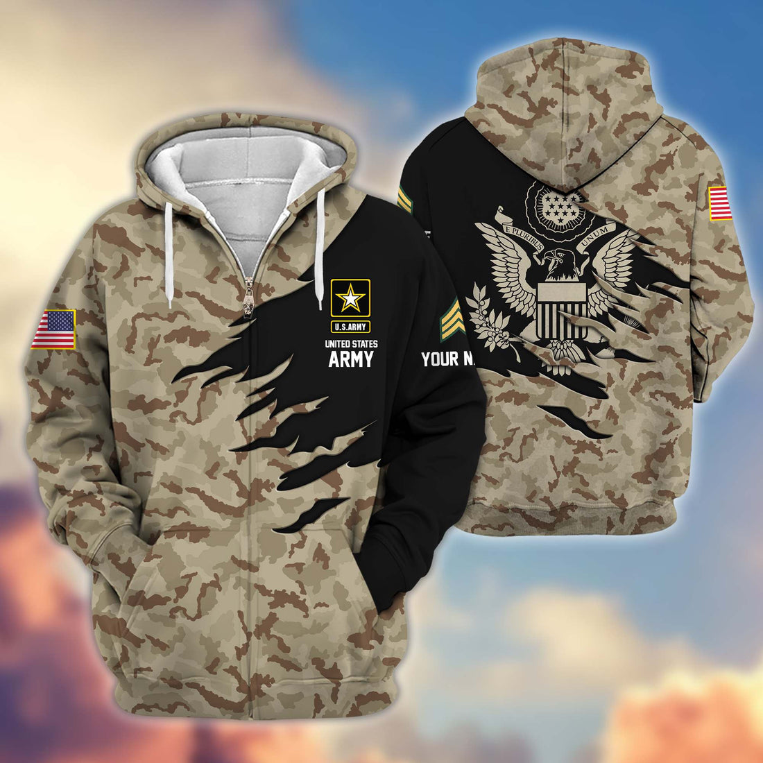 Premium Custom Name, Rank, US Army Veteran Zip Hoodie VPVC605911, Gifts For Army Veteran