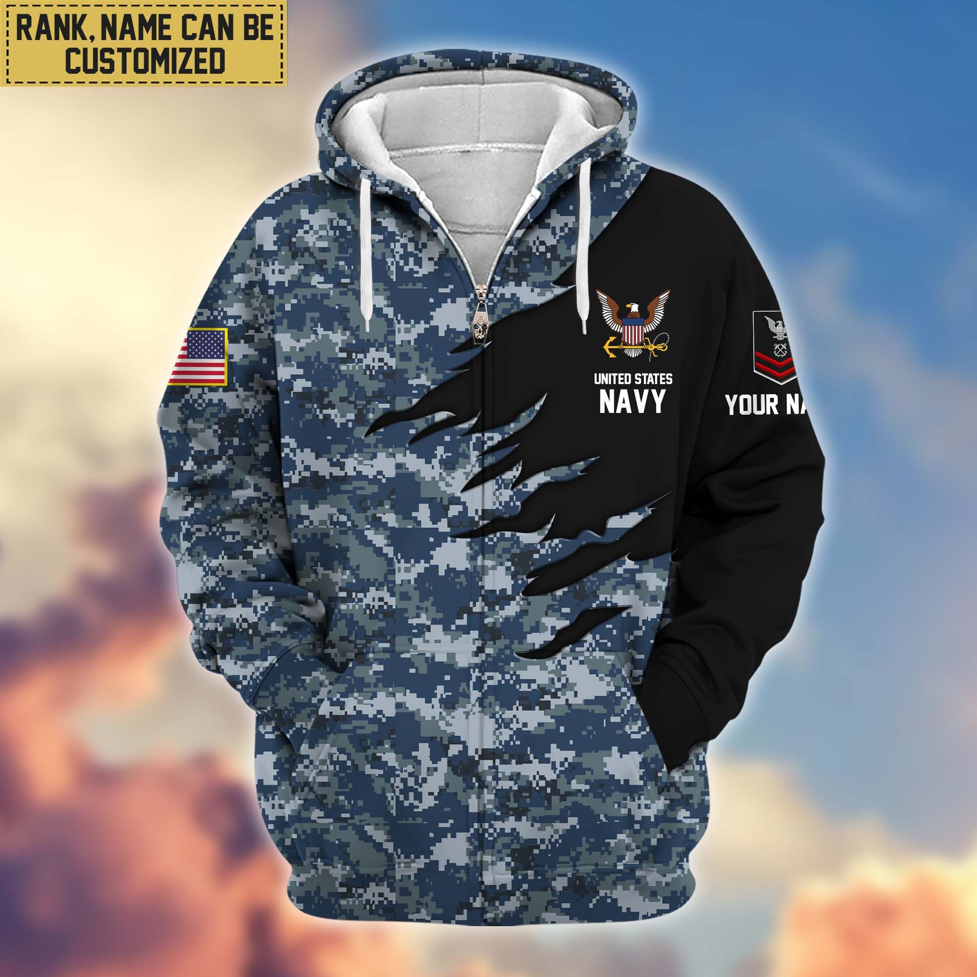 Premium Custom Name, Rank, US Navy Veteran Zip Hoodie VPVC605902, Gifts For Navy Veteran