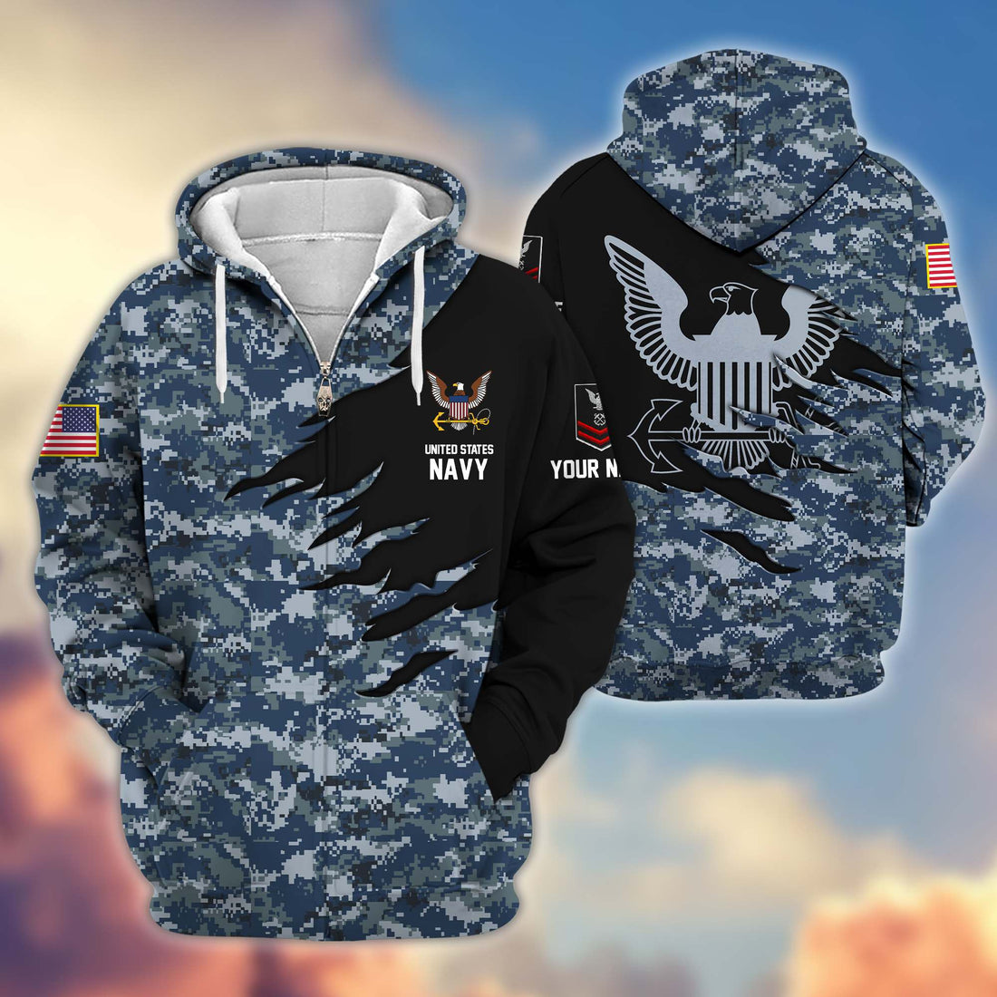 Premium Custom Name, Rank, US Navy Veteran Zip Hoodie VPVC605902, Gifts For Navy Veteran