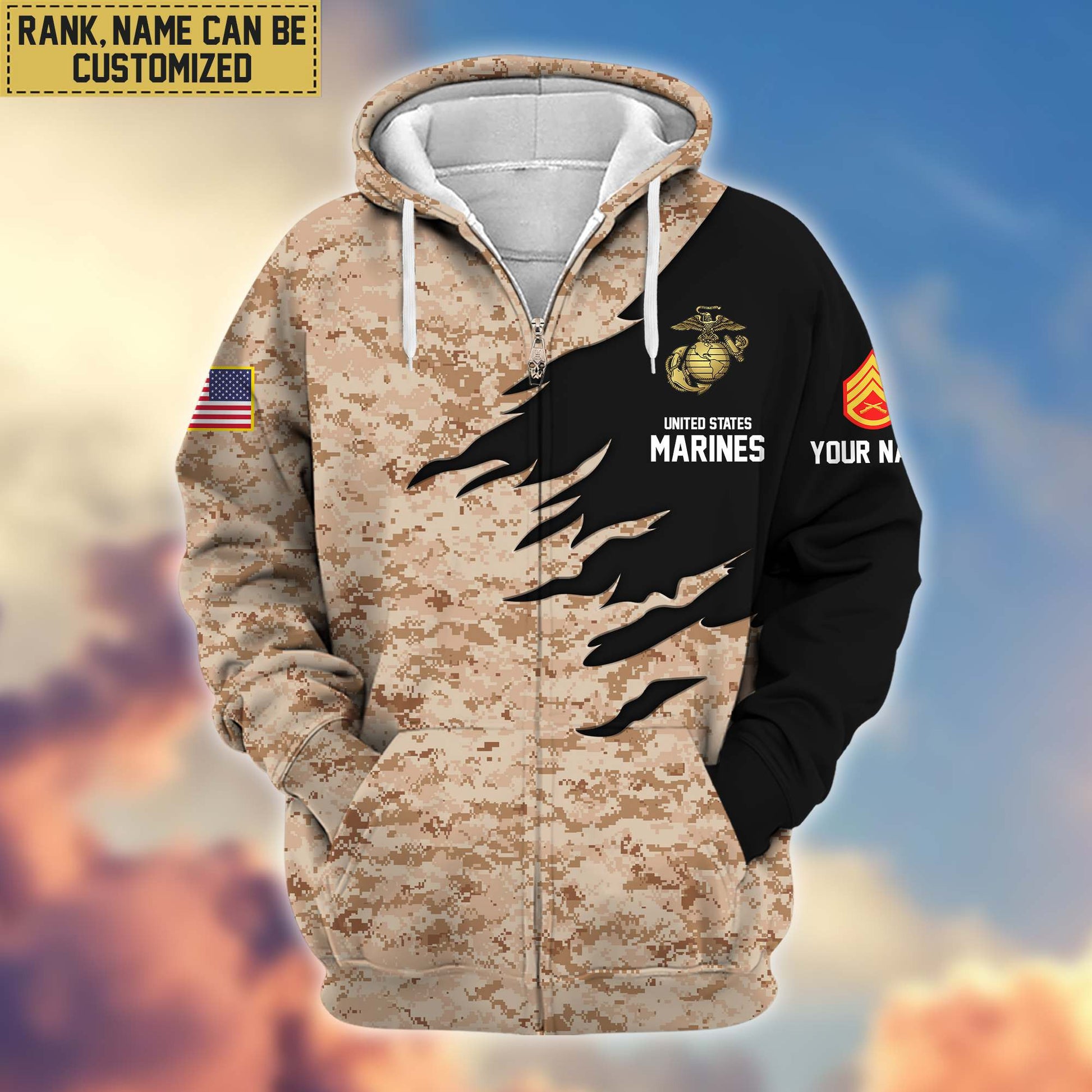 Premium Custom Name, Rank, USMC Veteran Zip Hoodie VPVC605903, Gifts For Marine Veteran