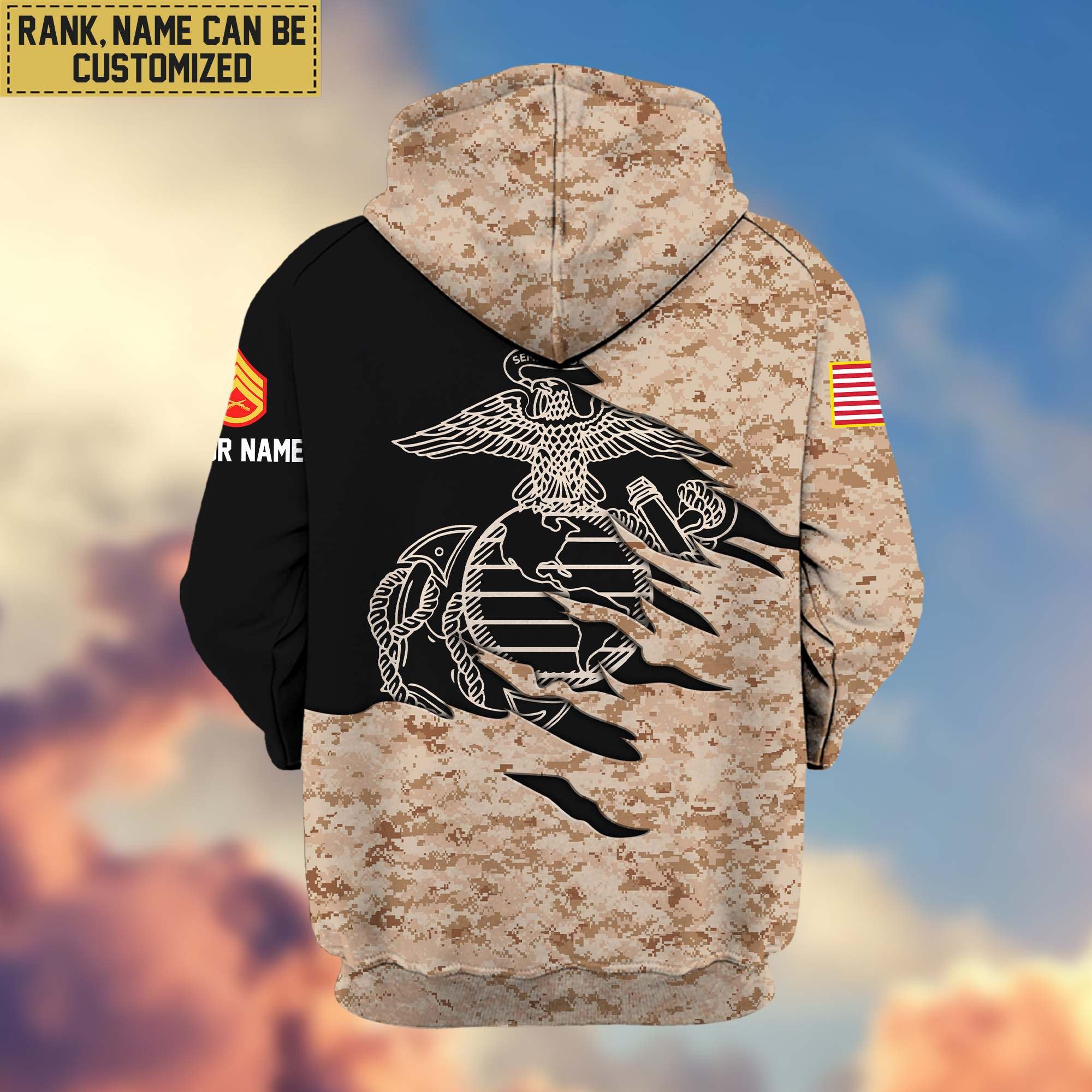 Premium Custom Name, Rank, USMC Veteran Zip Hoodie VPVC605903, Gifts For Marine Veteran