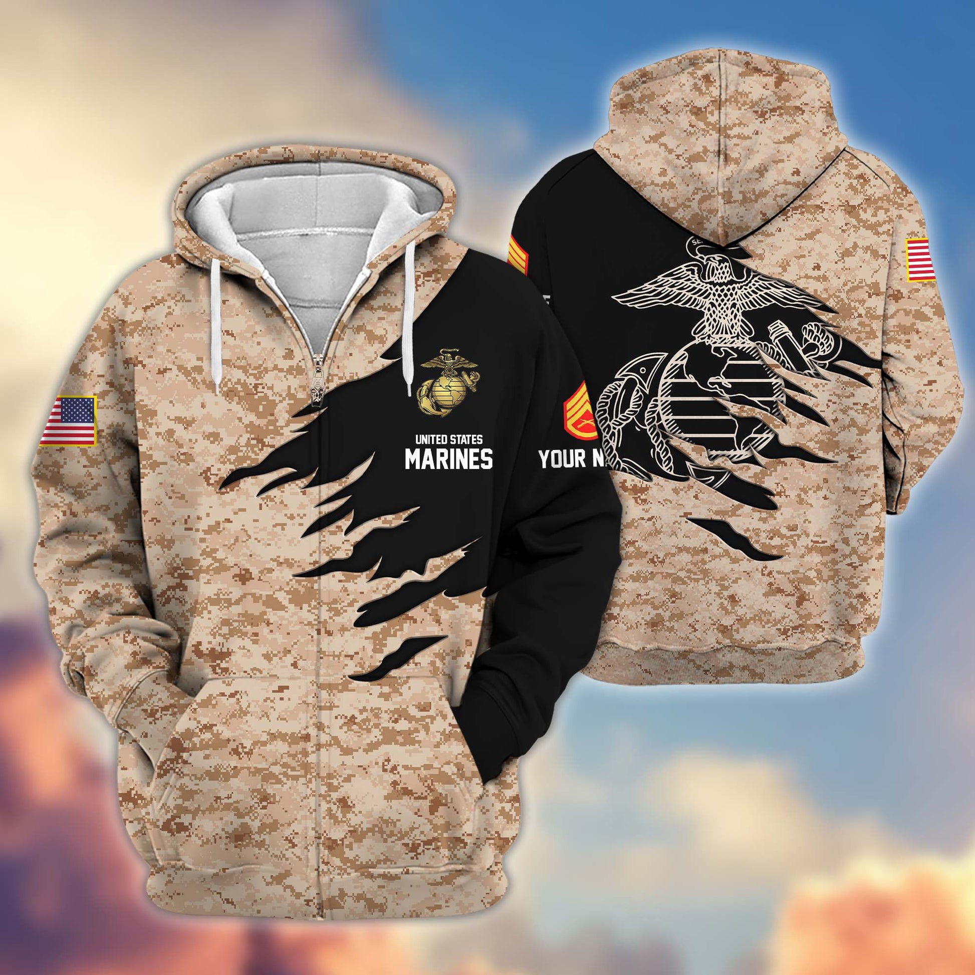 Premium Custom Name, Rank, USMC Veteran Zip Hoodie VPVC605903, Gifts For Marine Veteran