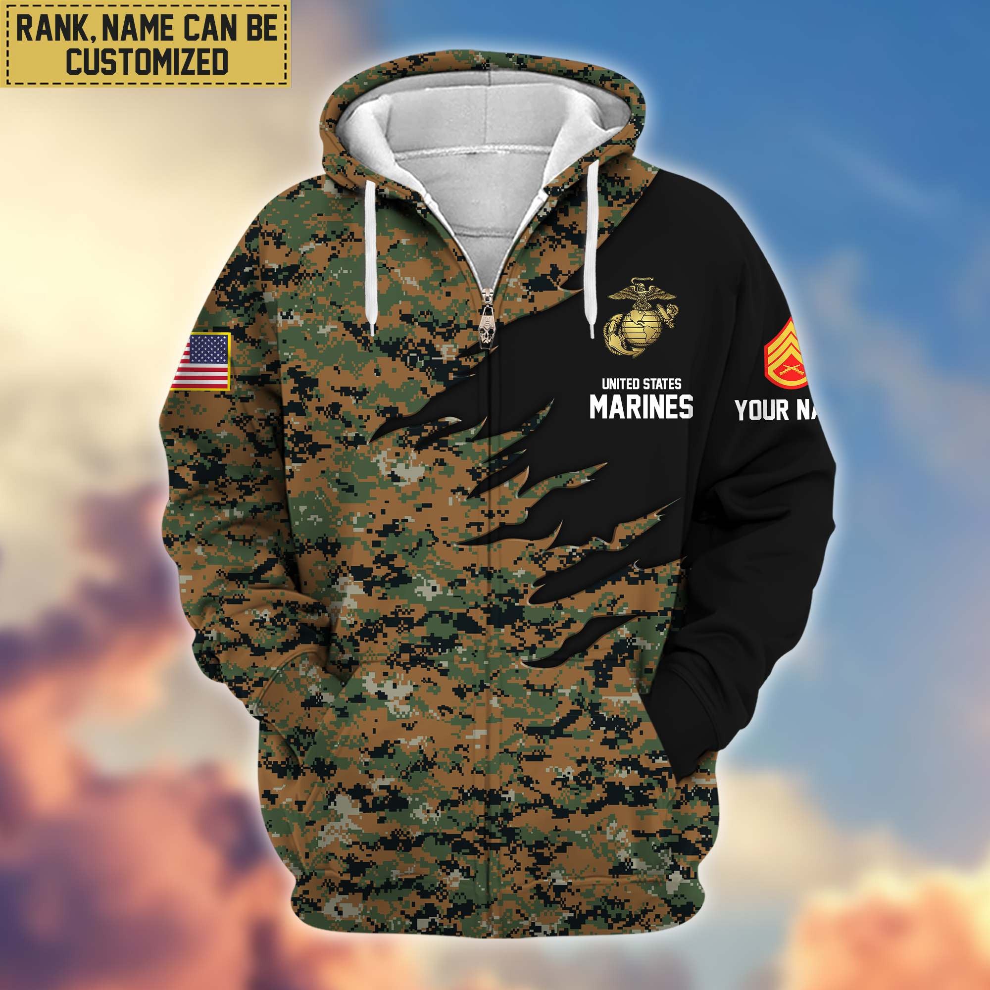 Premium Custom Name, Rank, USMC Veteran Zip Hoodie VPVC605912, Gifts For Marine Veteran