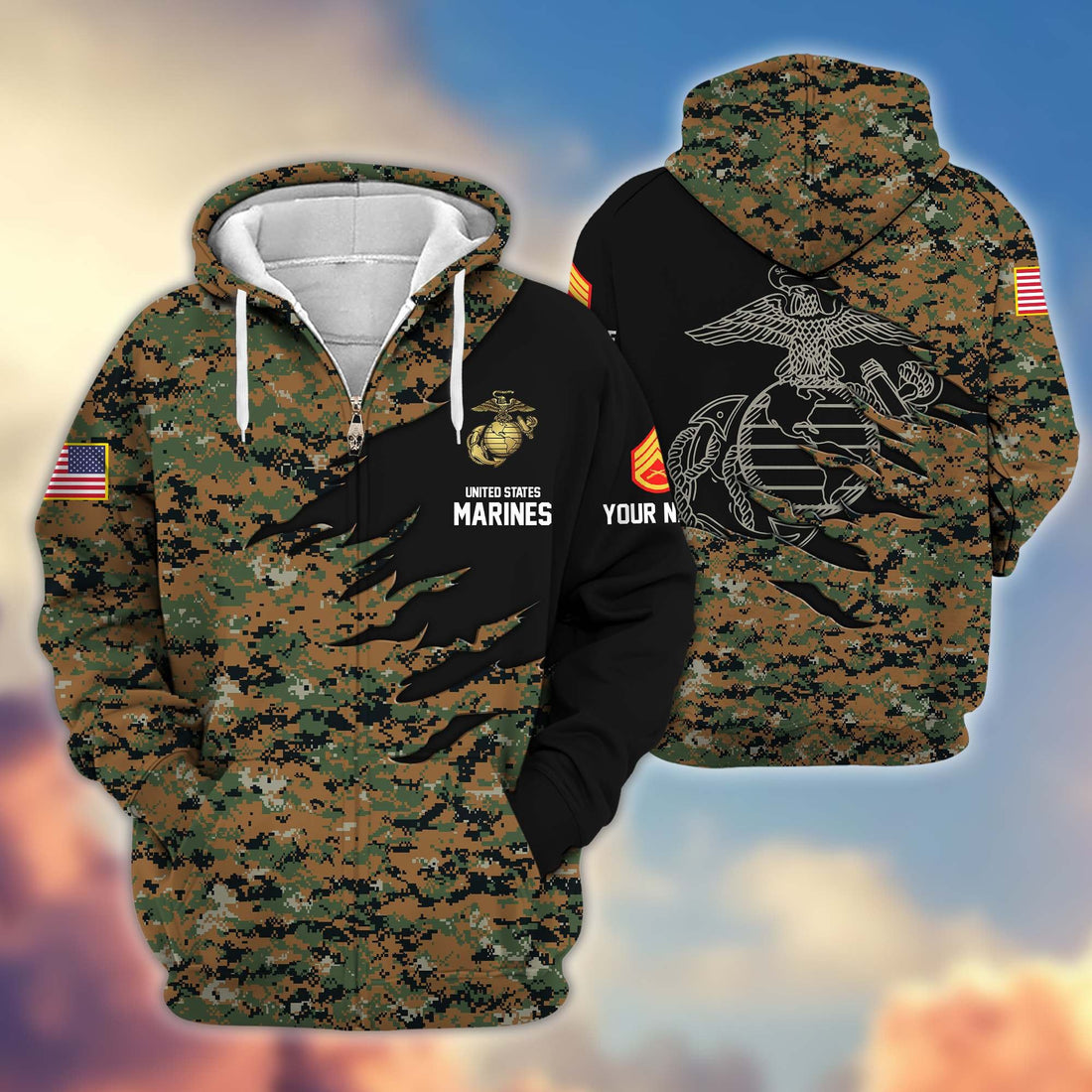 Premium Custom Name, Rank, USMC Veteran Zip Hoodie VPVC605912, Gifts For Marine Veteran