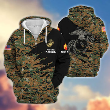 Premium Custom Name, Rank, USMC Veteran Zip Hoodie VPVC605912, Gifts For Marine Veteran