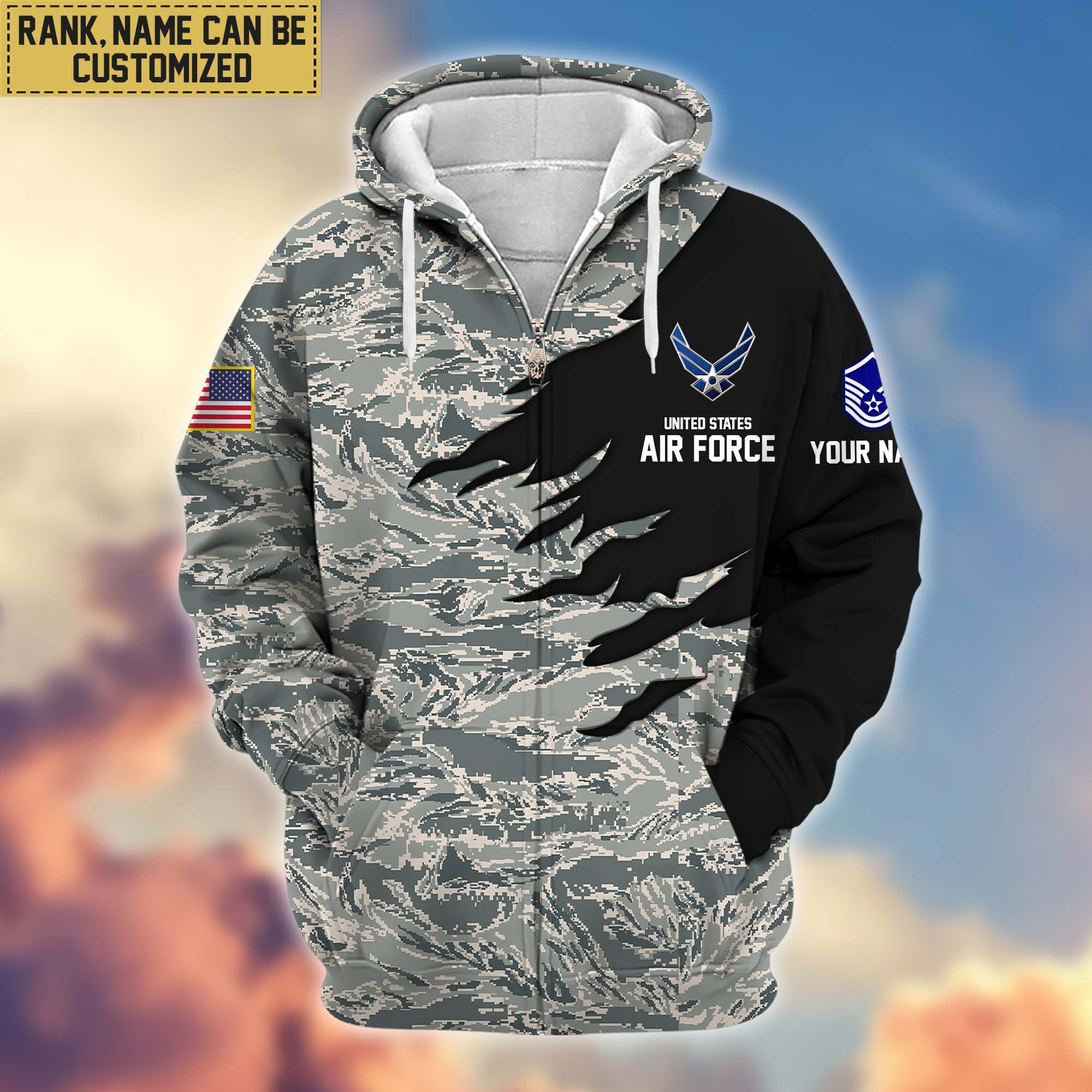Premium Custom Name, Rank, USAF Veteran Zip Hoodie VPVC605904, Gifts For Air Force Veteran